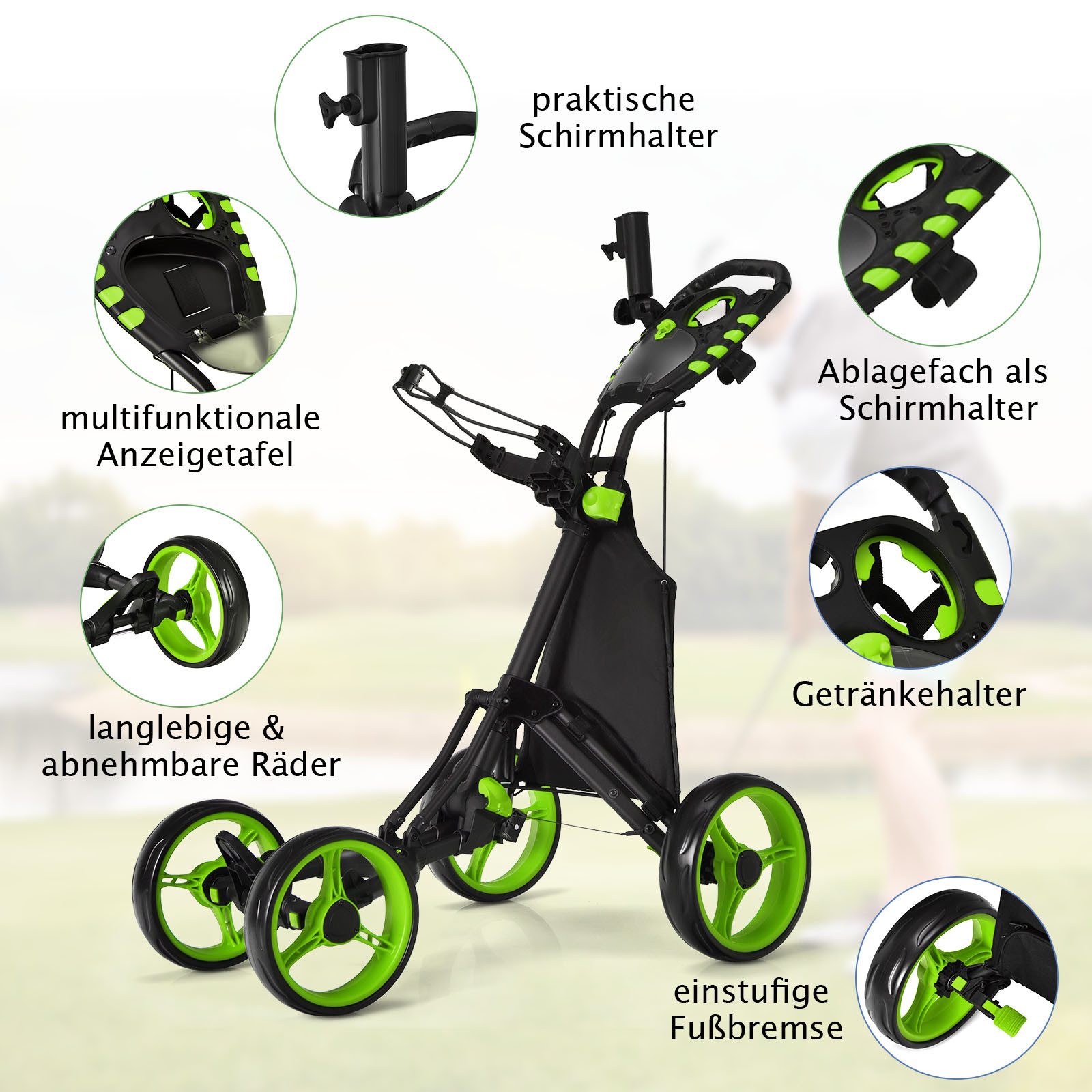 COSTWAY Golftrolley, 4 Rad Golfwagen klappbar aus Aluminum