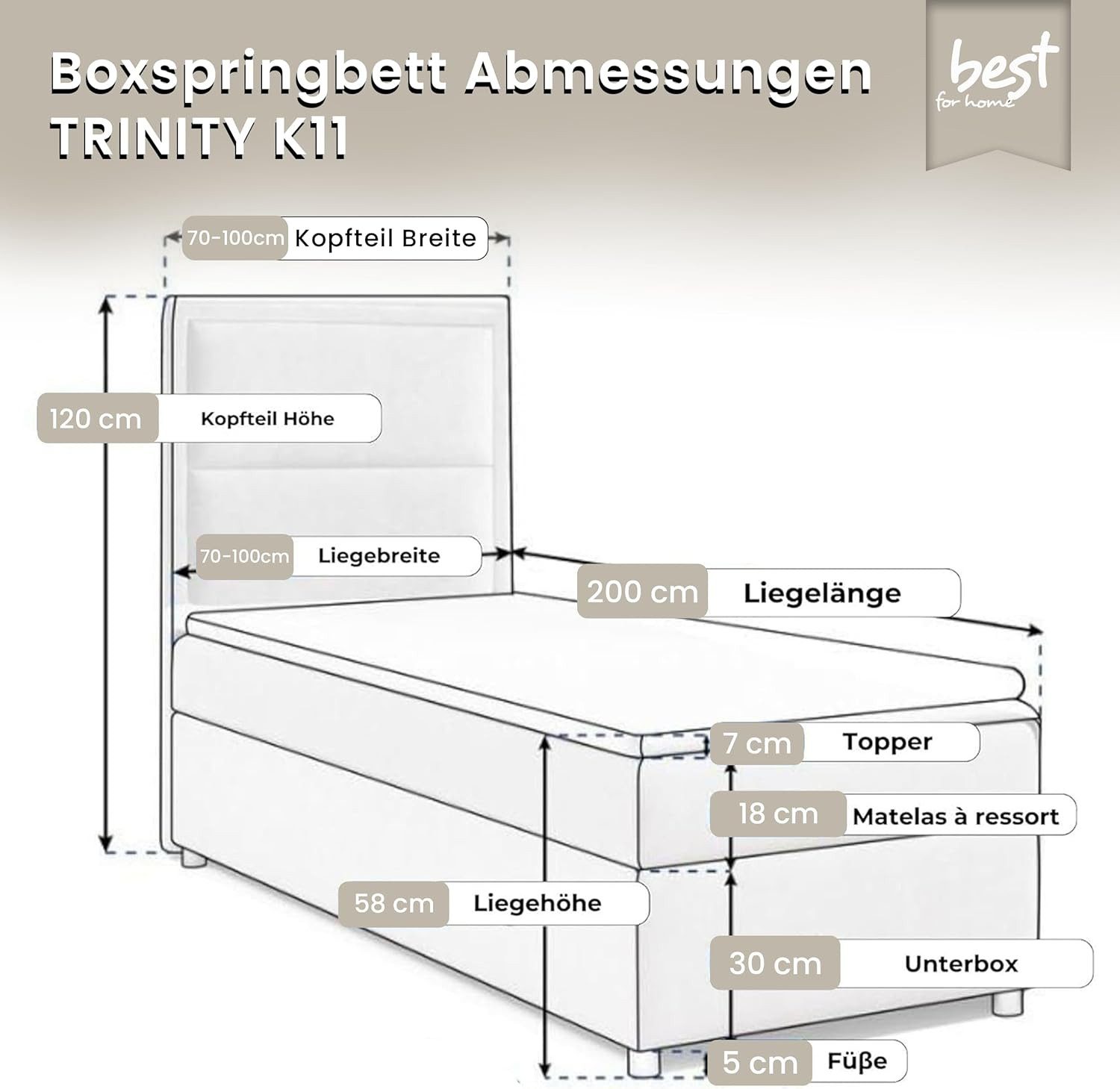 Best for Home Boxspringbett Boxspringbett Trinity K-11 SINGLE mit Bettkaste günstig online kaufen