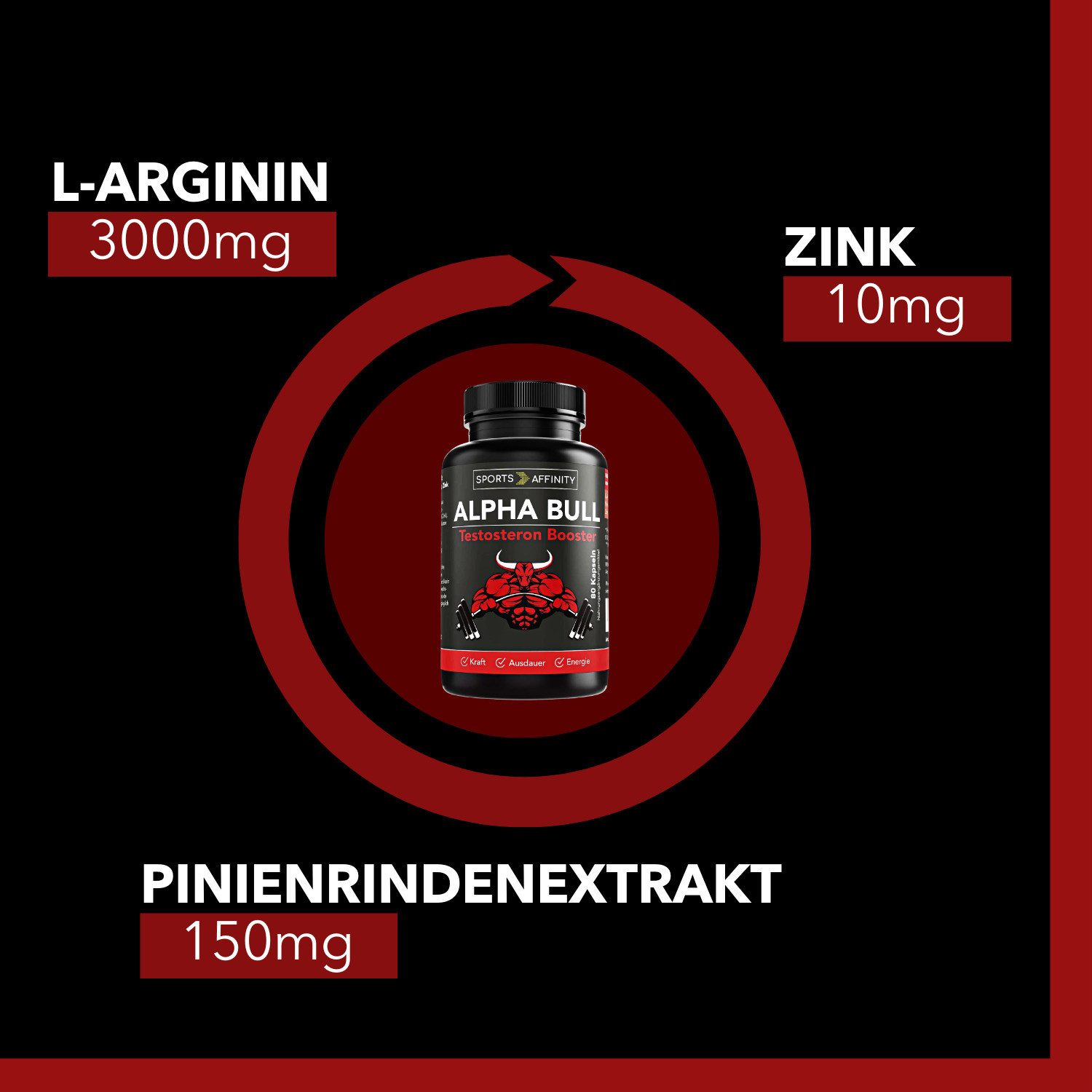Sports Affinity Alpha Bull - L-Arginin + Zink + Pinienrindenextrakt, 80 Kapseln Kapseln, 74 g