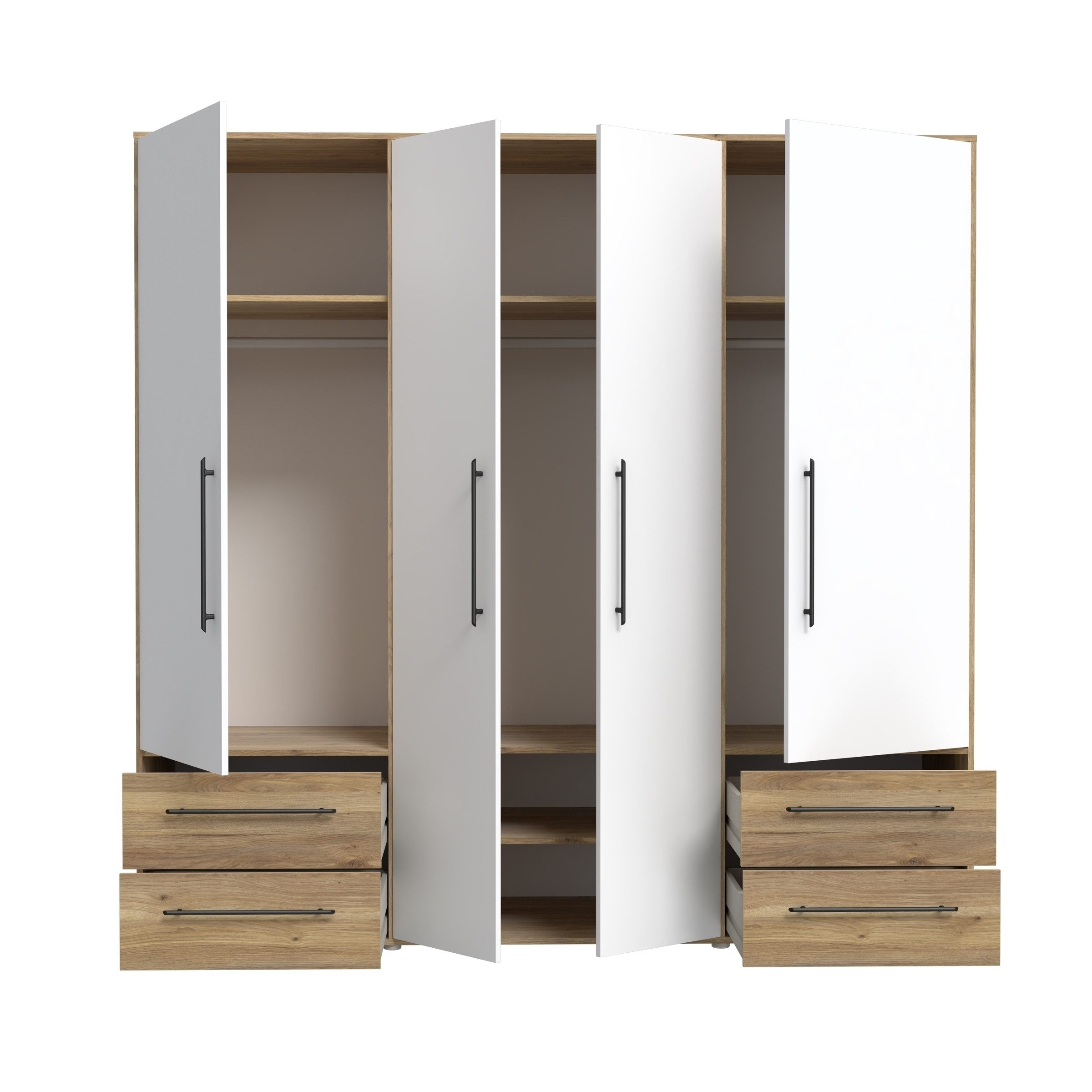 freiraum Drehtürenschrank MOKKARIS in Mauvella Eiche / Weiss - 205,9x200,1x58,8cm (BxHxT)