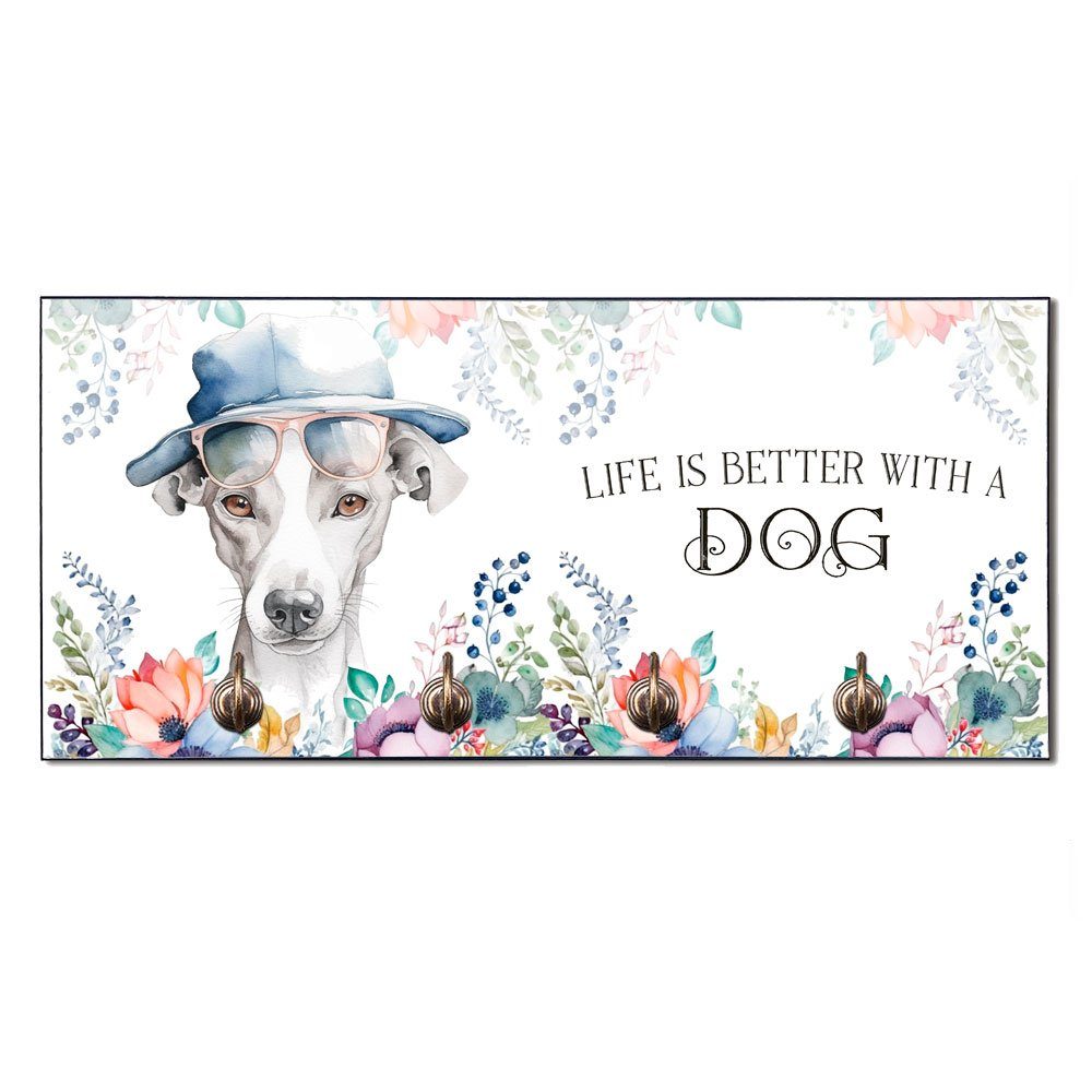 Cadouri Wandgarderobe ITALIAN GREYHOUND Hundegarderobe Wandboard für für Hundebesitzer MDF, abgeschrägten handgefertigt, Haken), Hundezubehör Ecken, 4 - (Garderobe mit mit