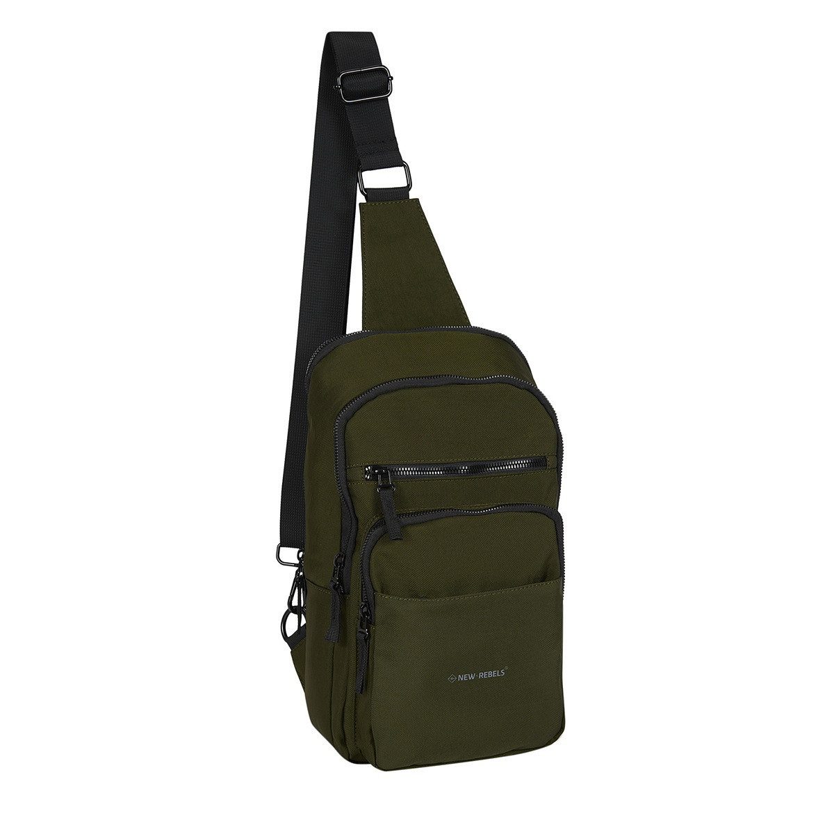 NEW REBELS Umhängetasche große Crossbody Bag, Crossbag, viele Fächer, Polsterfach, robustes & strapazierfähiges Nylon, olivgrün