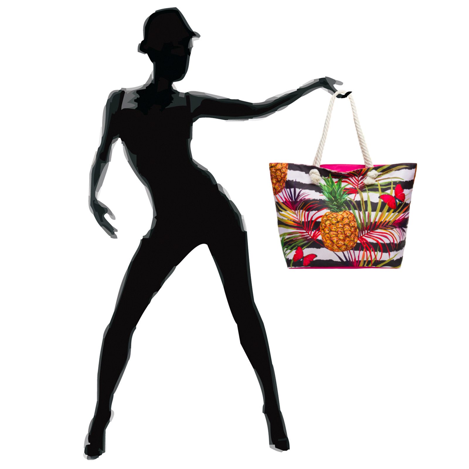 Caspar Strandtasche TS1055 große Damen XXL Strandtasche mit bunten Hawaii Motiven – Bild 4 von 4