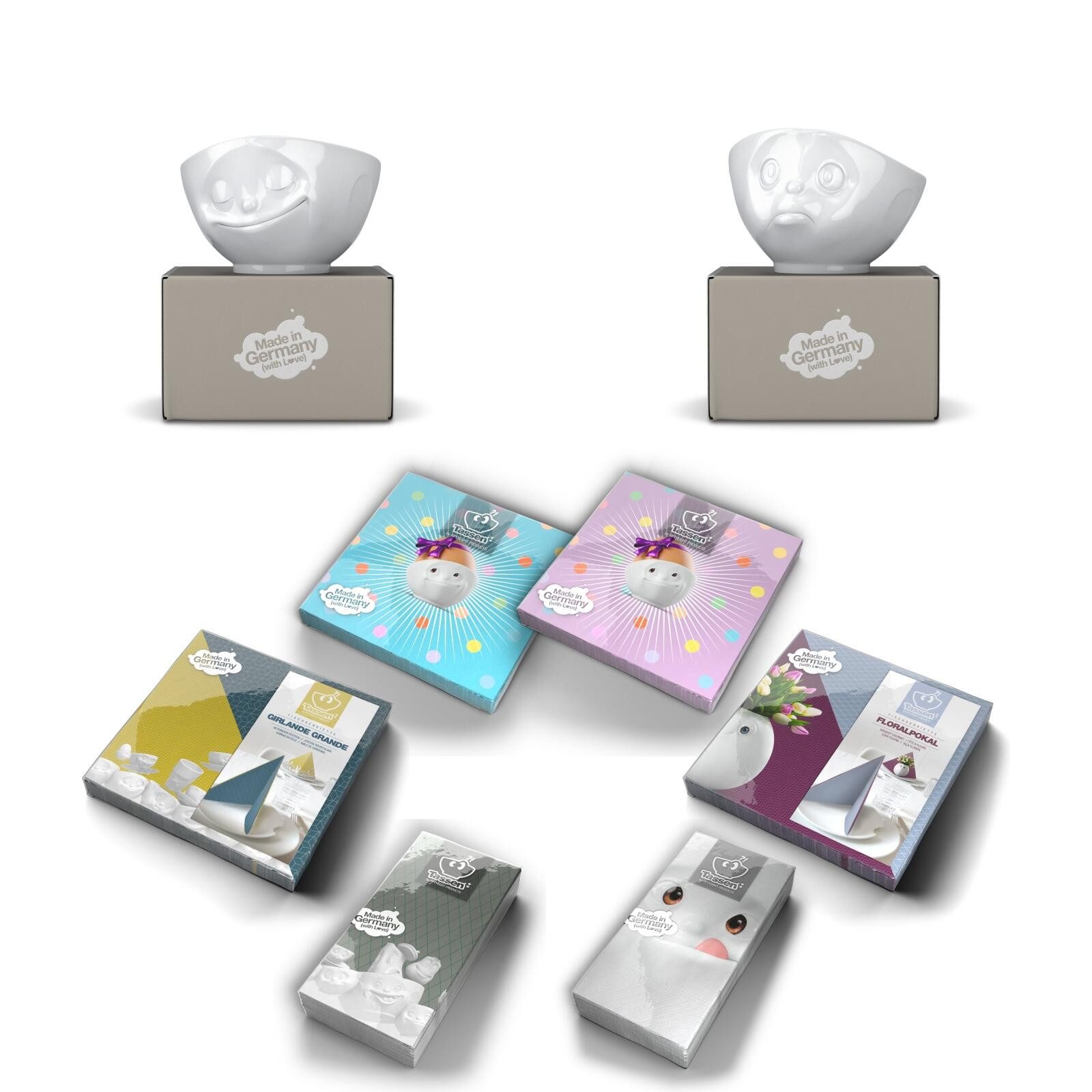 FIFTYEIGHT PRODUCTS Müslischale Schalen-Set 2-tlg. je 500 ml + Servietten, Hartporzellan Hotelqualität, Spülmaschinenfest und mikrowellengeeignet, (1-tlg)