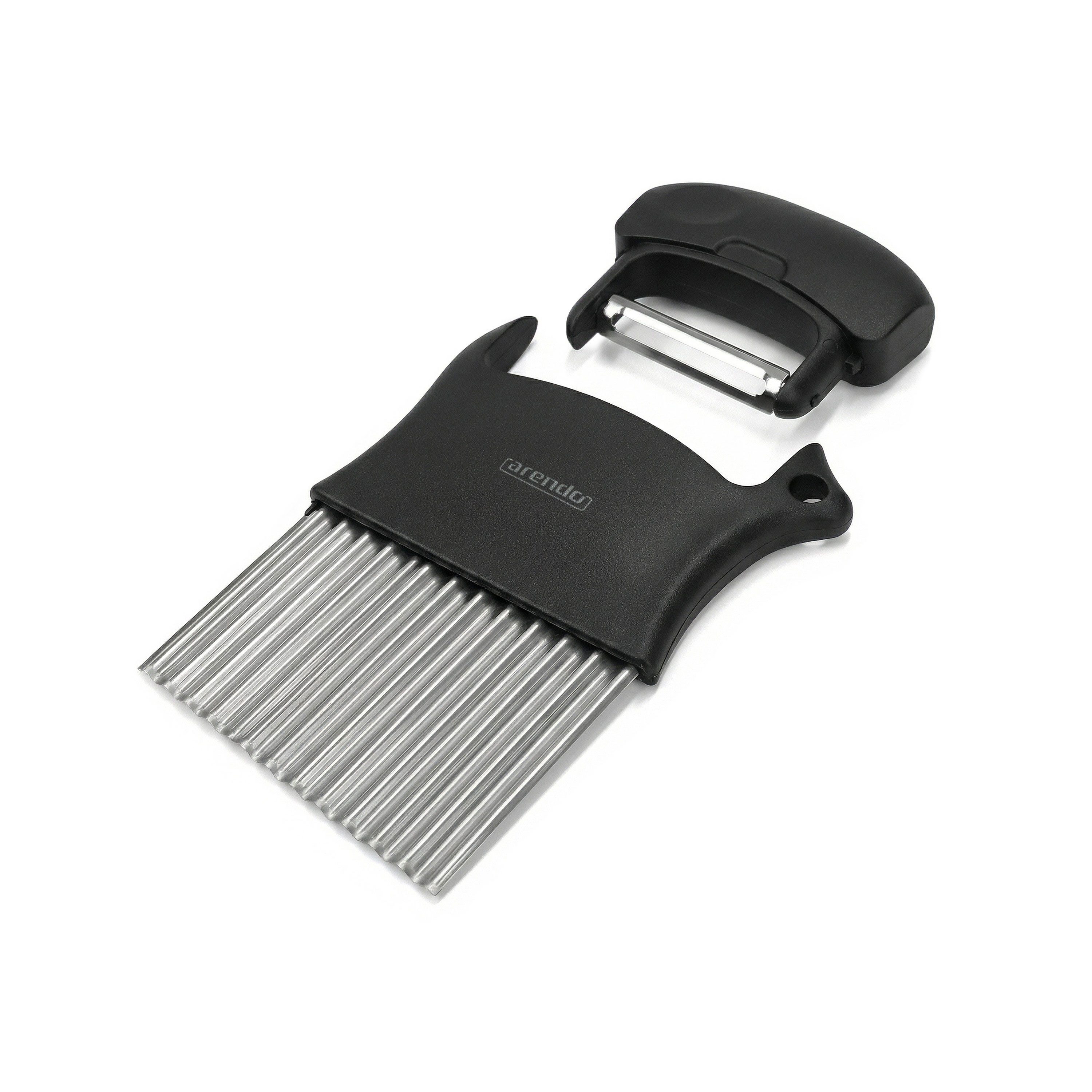 Arendo Multireibe Wellenschneider mit Kartoffelschäler, Edelstahl Kartoffelschneider, Edelstahl, 2in1, spülmaschinengeeignet, Wellenmesser, Gemüsemesser, Riffelmesser