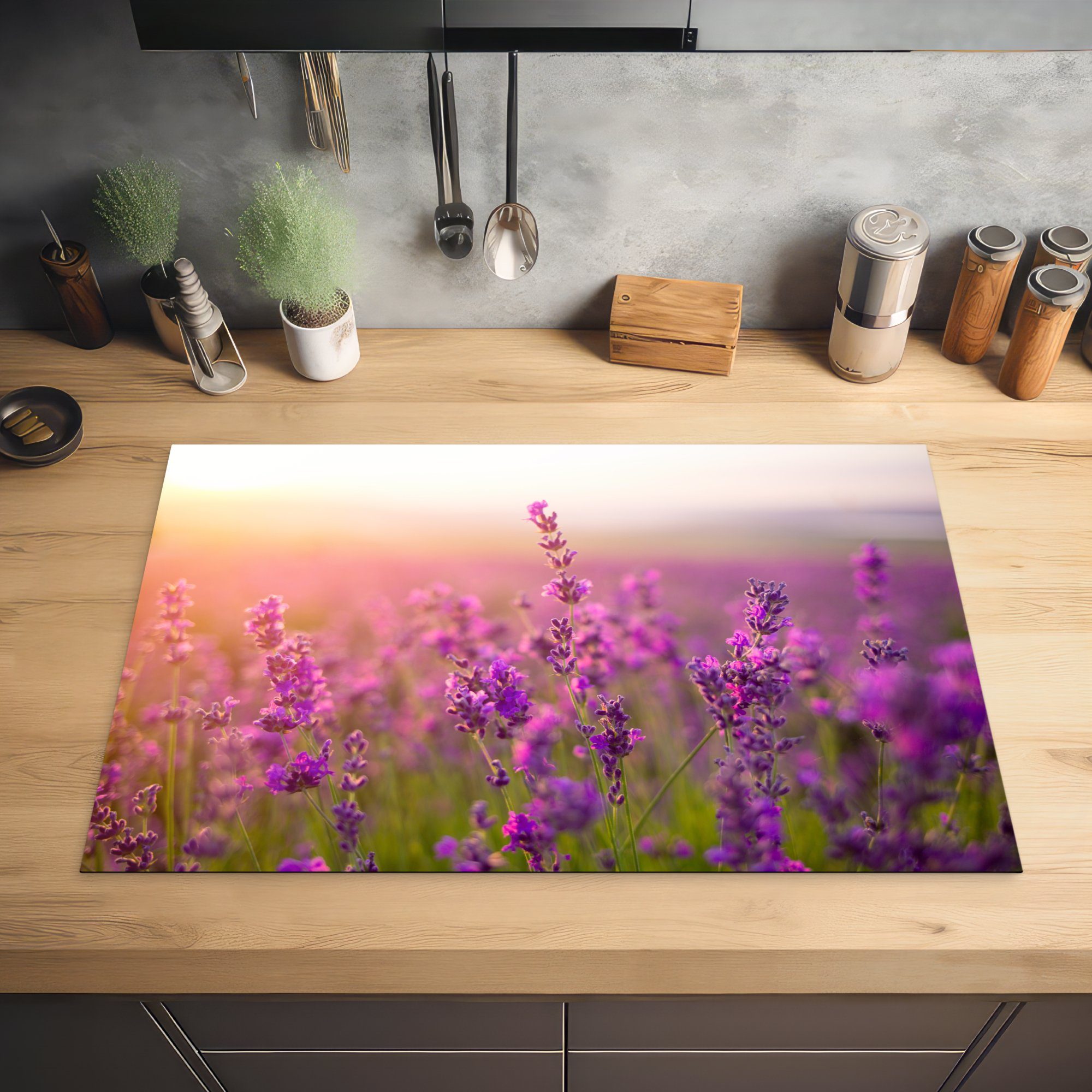 Schutz Induktionskochfeld MuchoWow 81x52 (1 - cm, - Vinyl, Lila, Herdblende-/Abdeckplatte Lavendel die für küche, tlg), Frühling Ceranfeldabdeckung