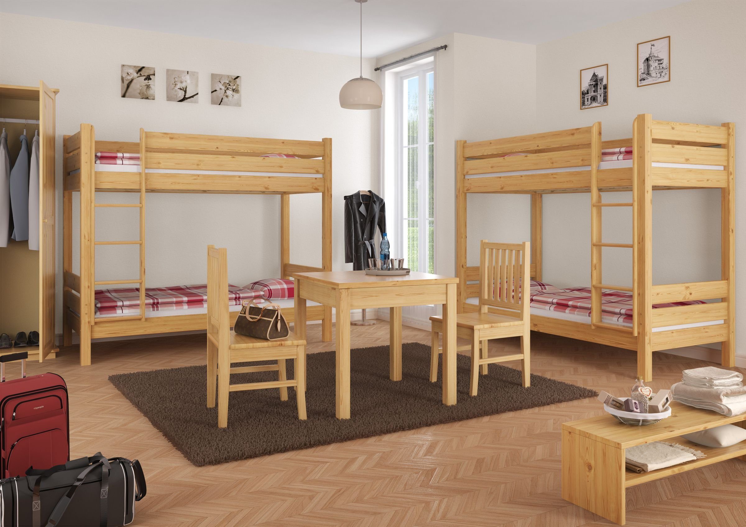 ERST-HOLZ Etagenbett Erwachsenen-Etagenbett und 90x200 Kiefer Matratzen mit Rost