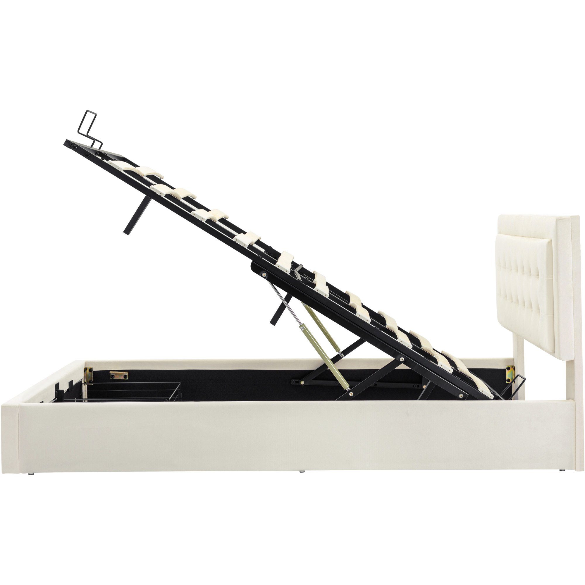 Polsterbett (Stauraumbett mit verstellbarem Kopfteil, mit Bettkasten, Lattenrost und Schublade), Hydraulisches Funktionsbett Doppelbett 140x200cm, Bezug aus samt