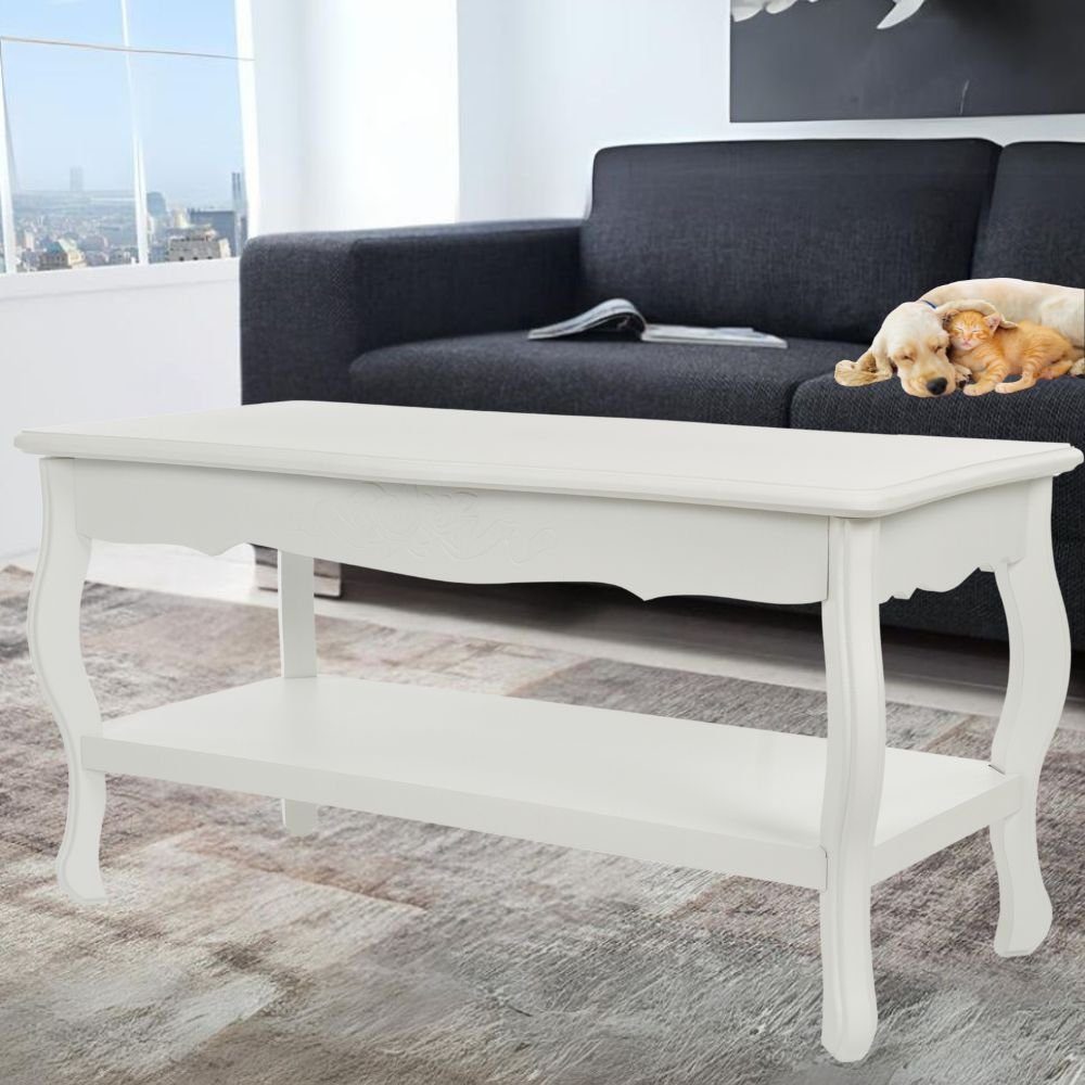 LebensWohnArt Couchtisch Romantischer Couchtisch BAHAR 88cm weiss Landhaus