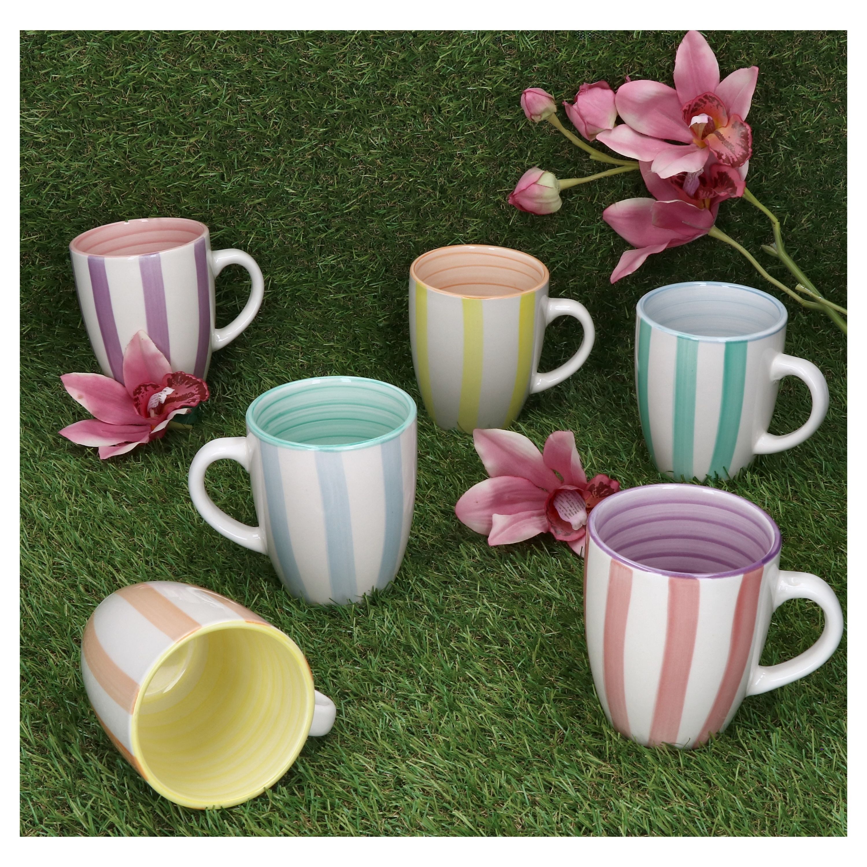 MamboCat Becher Beach Pastello Stripes 6er Set Kaffeebecher 340ml pastell Streifen, Steingut