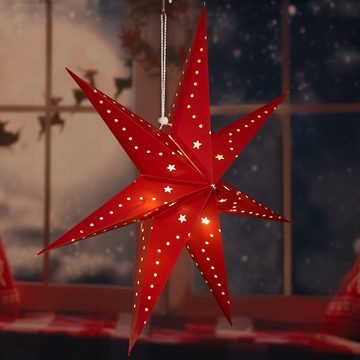 etc-shop LED Dekolicht, LED Hänge Lampe Papier Stern X-MAS Dielen Weihnachts Deko Strahler rot