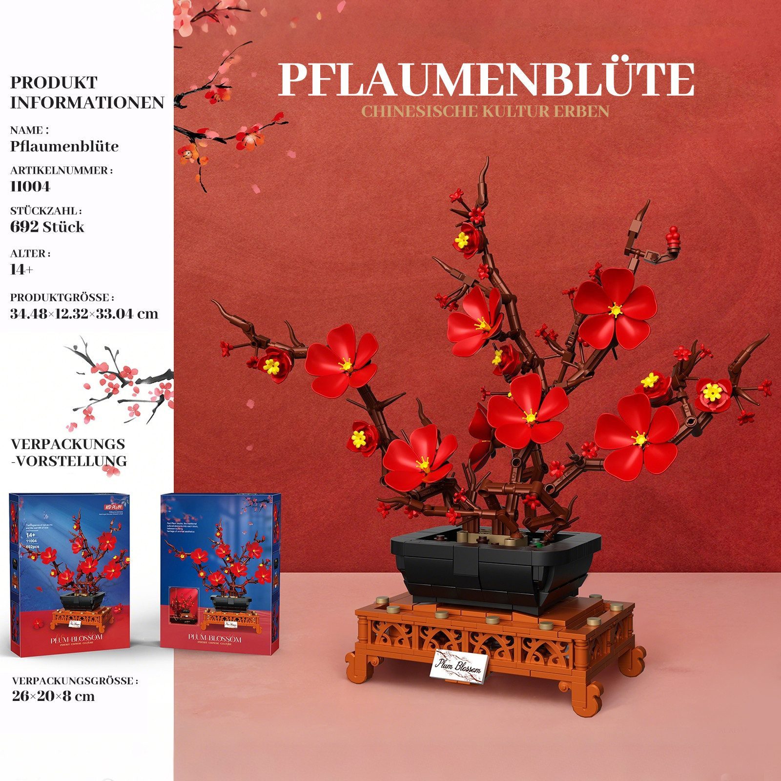 Bundviel Pflaumenblüten-Bausets, Blumentopf-Set Spielbausteine, (692 St)