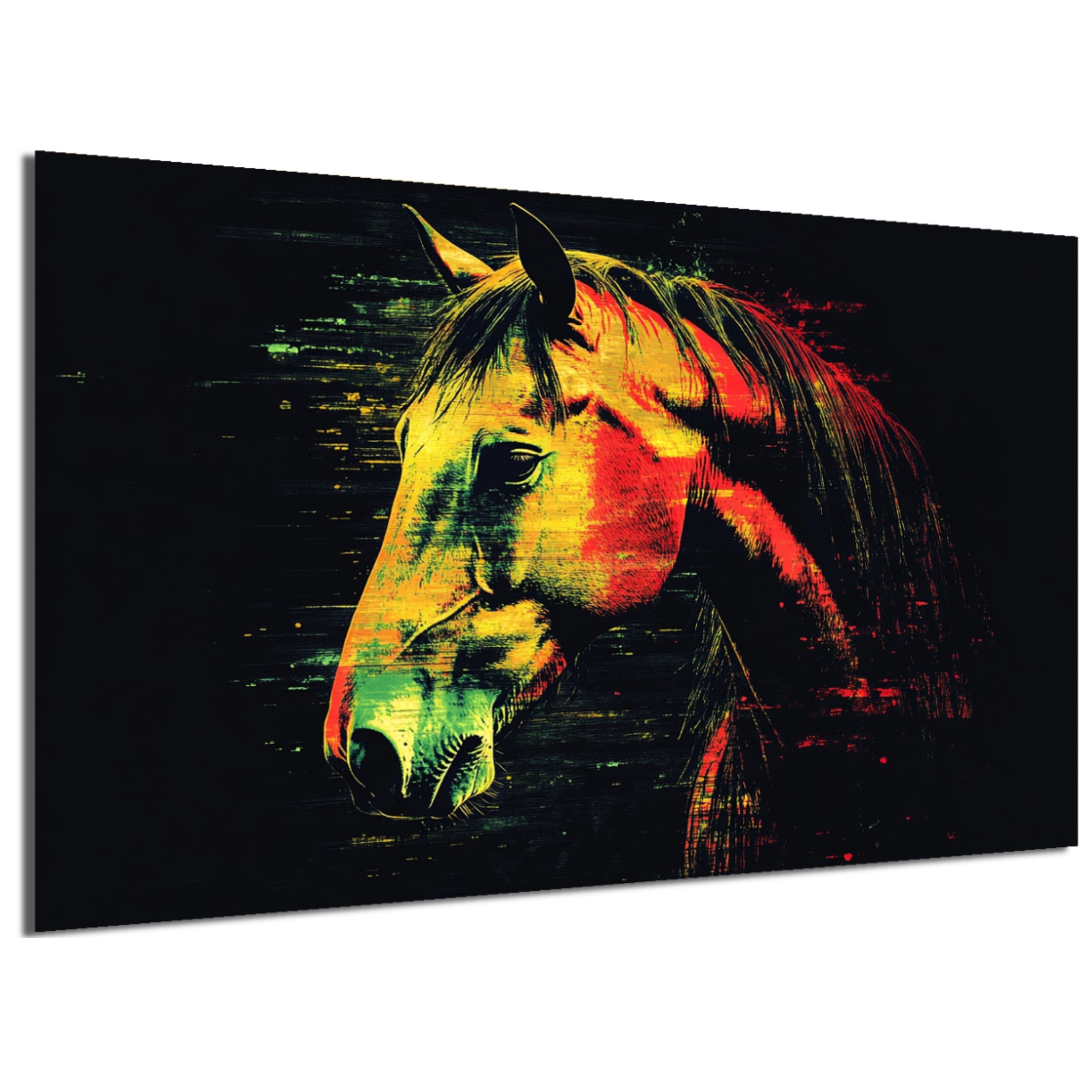 DARO Design Leinwandbild Modern Abstrakt Wandbilder XXL Wandbild Wand Deko Leinwand Bilder, (Pferd Warhol Glitch - Bild groß Wohnzimmer Schlafzimmer Küche Esszimmer Einteilig Querformat Fotodruck Leinwände Wanddeko Abstrakte Kunst Boho), 40x30cm