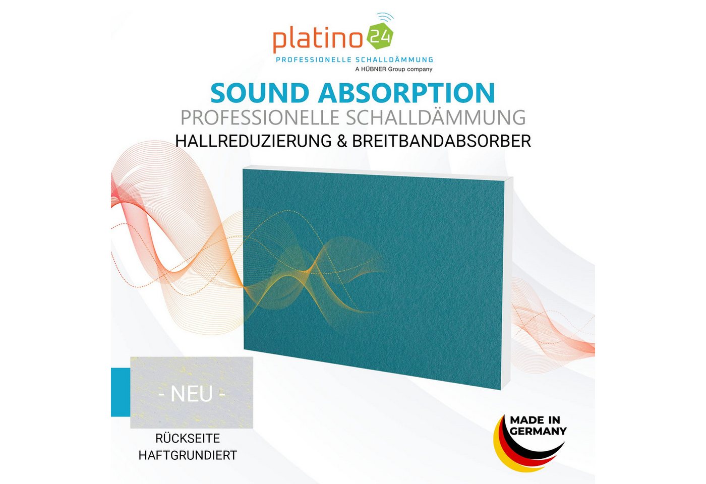 Thumbnail - platino24 Wandpaneel Rechteck aus Basotect ® G+ mit Akustikfilz 825x550x50mm Mulitcolor