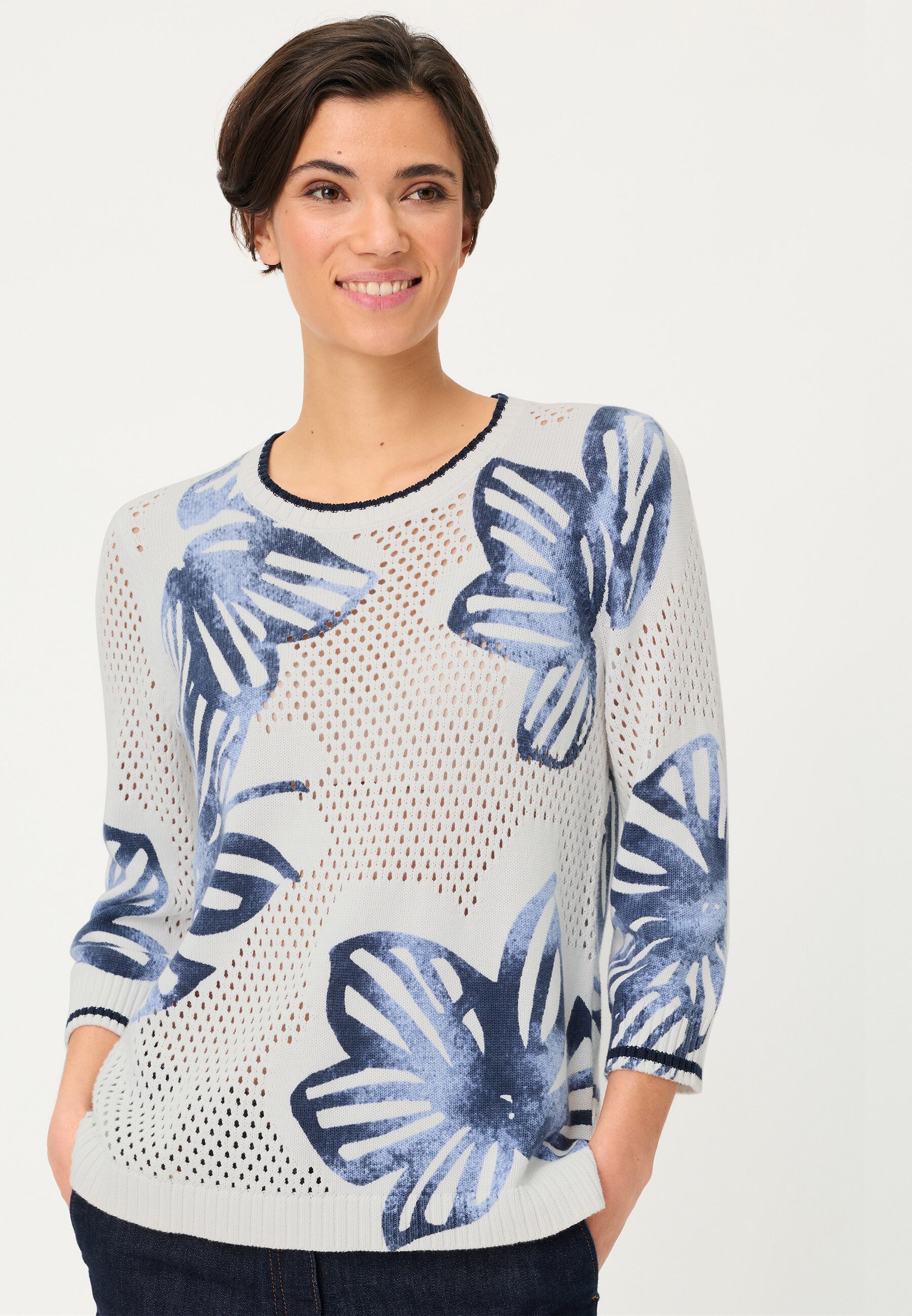 Olsen Strickpullover Pullover mit modernem Panneaux-Print