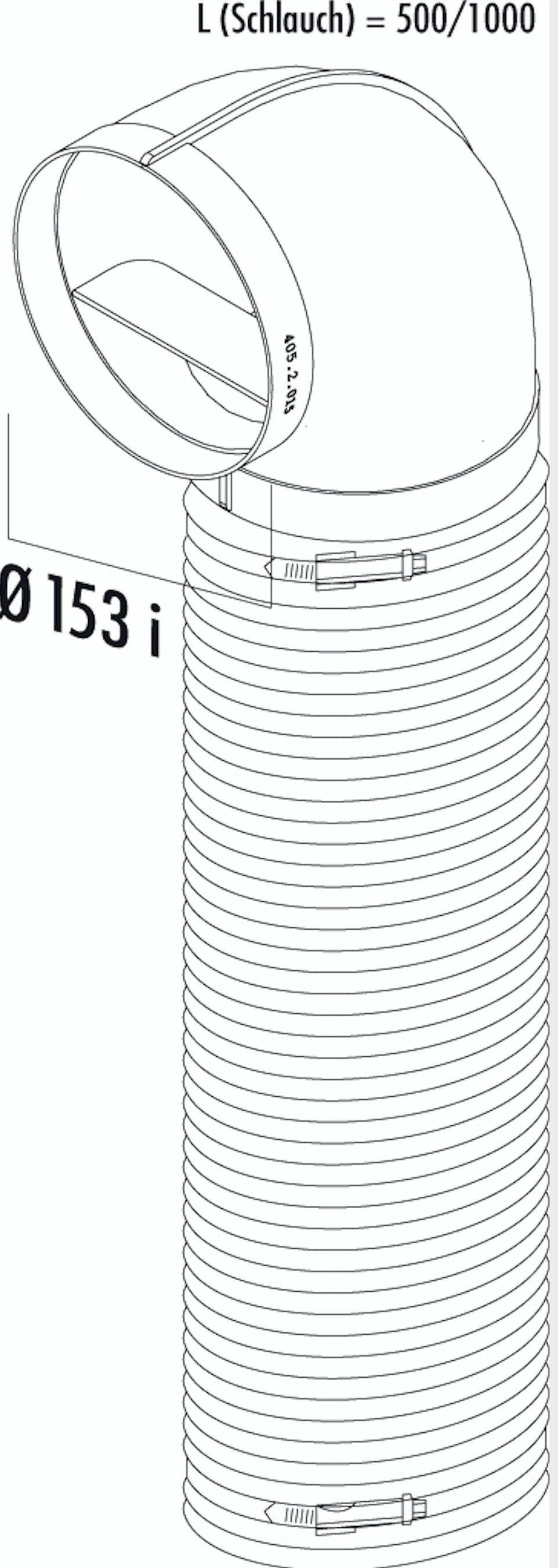 Naber Lüftungsschacht Naber R-URX flow 150 Umlenkstück 90° mit Flexschlauch, weiß, 1000 mm
