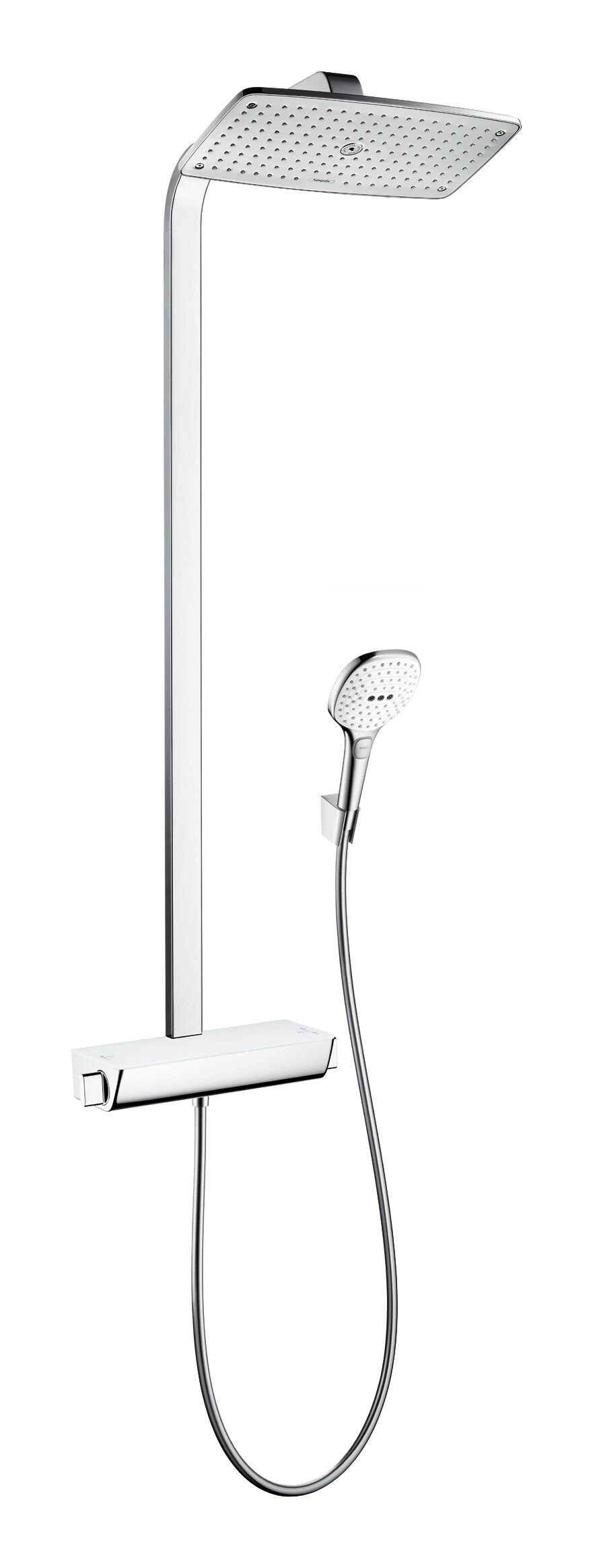 Raindance - Duschsystem Höhe mit 1jet Chrom Showerpipe, / 360 Weiß Thermostat hansgrohe 106.6 cm, Weiß/Chrom E