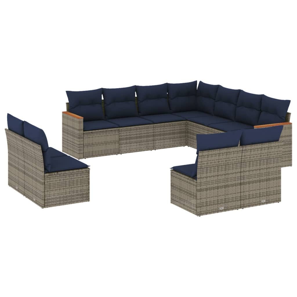 Gartenlounge-Set 11-teiliges Gartensofa-Set mit Kissen, grau, Polyrattan