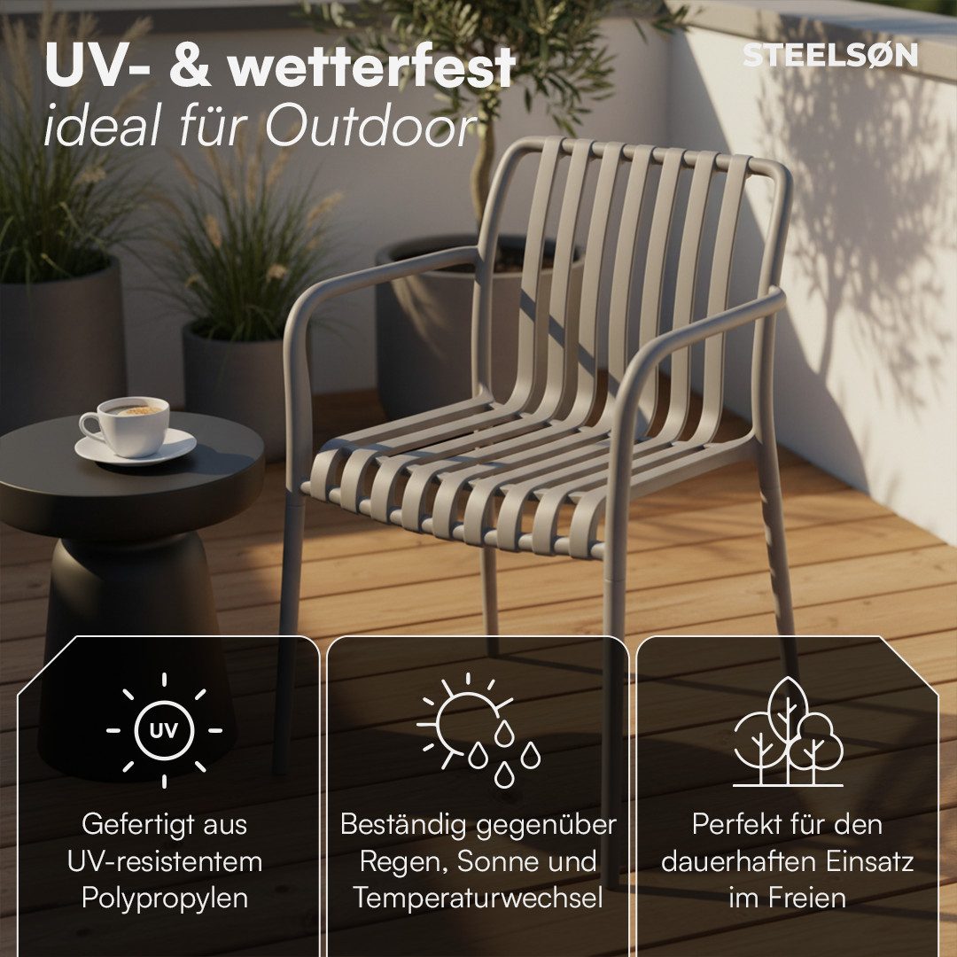 STEELSØN Gartenstuhl Pincoya wetterfest und UV-beständig (grau, 4er Set), stapelbarer Balkonstuhl Kunststoff, verfügbar als 2er/4er/6er Set