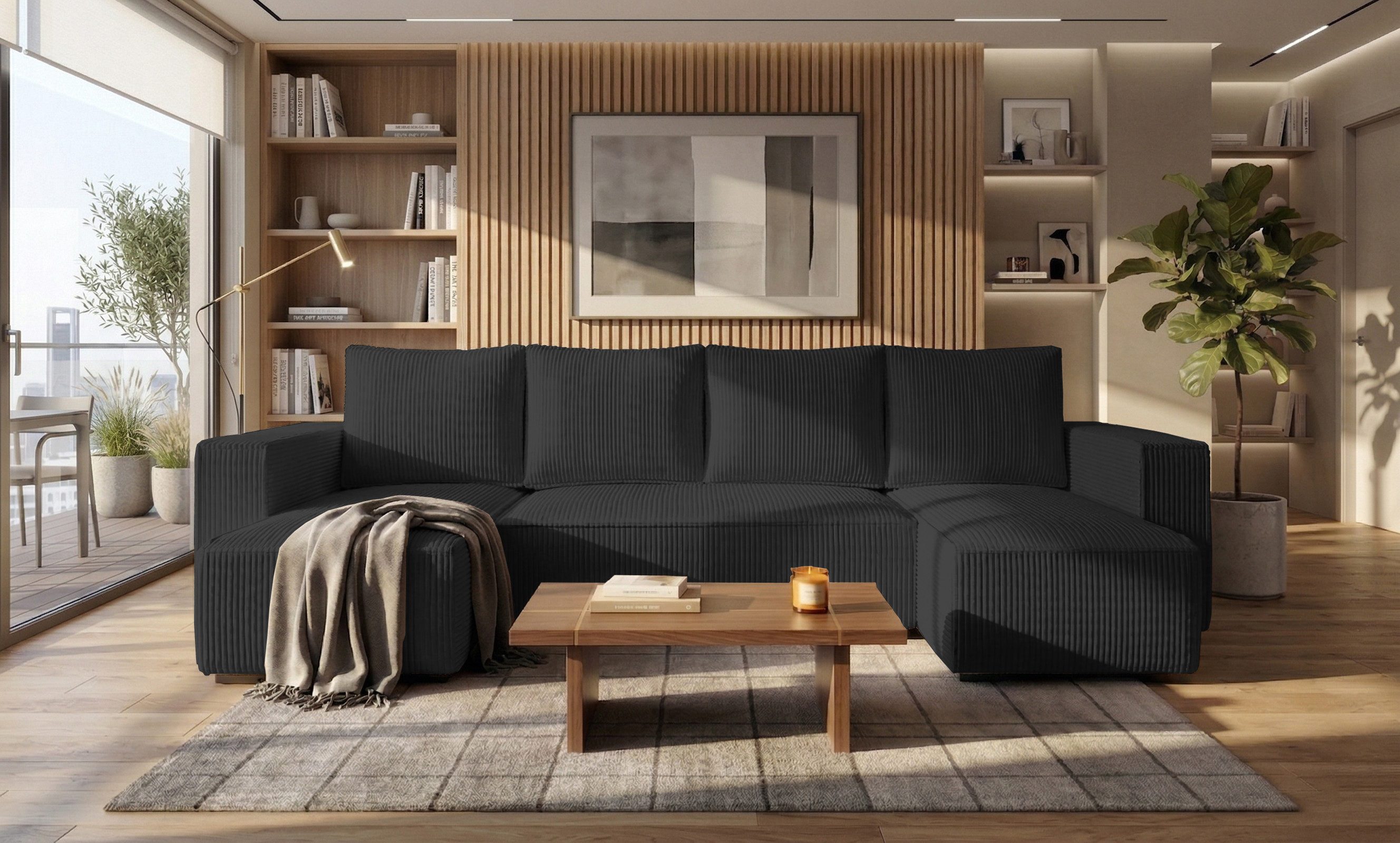 storez24 Ecksofa Letto U, mit Bettkasten und Schlaffunktion, Cordstoff, U-Form, bequem