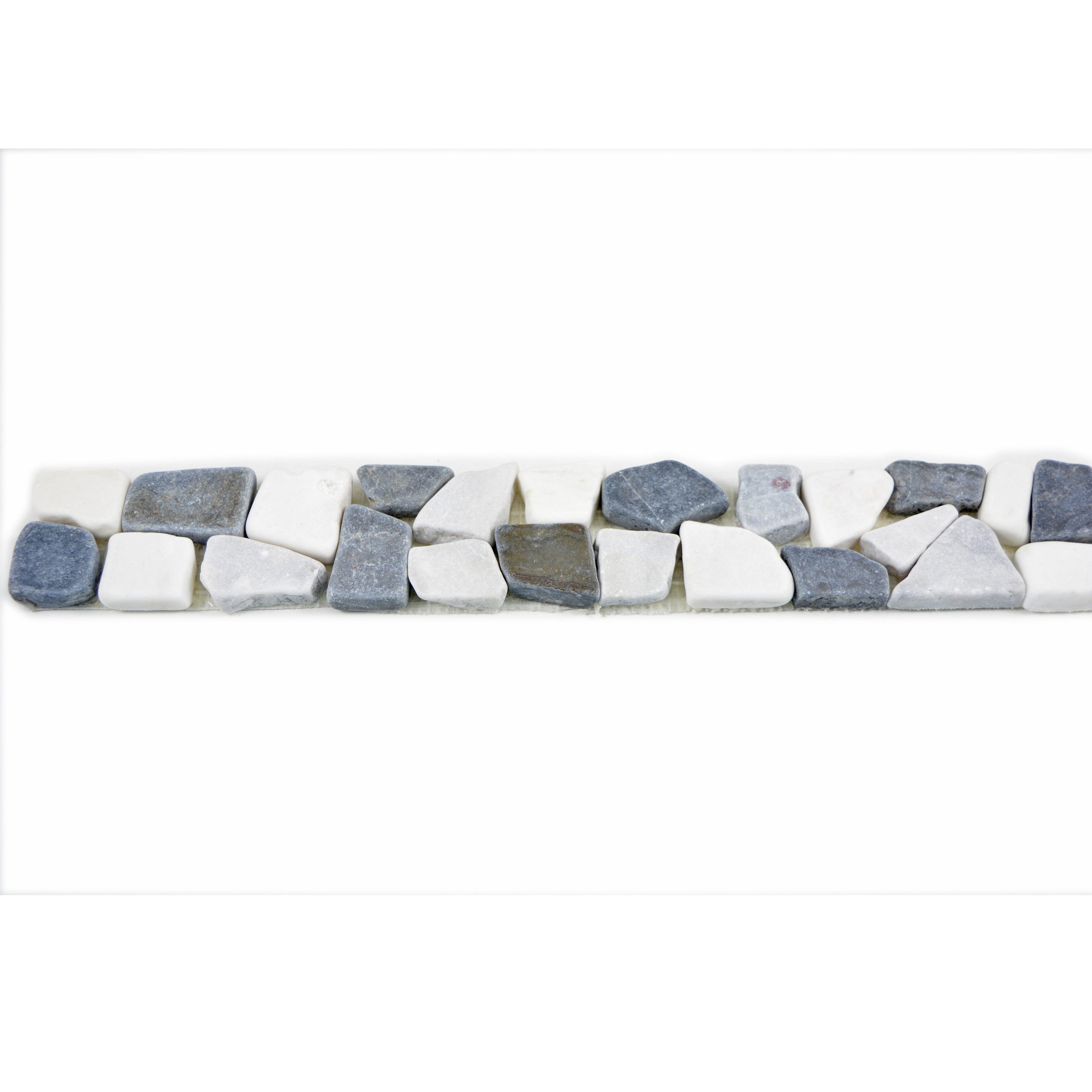 Mosafil Mosaikfliesen Naturstein Fliesenbordüre Riesco, Naturstein-Marmor 30.000x5.000, weiß-schwarz-grau, Verlegefertig auf ein Netz geklebt - Frostsicher - Wasserfest