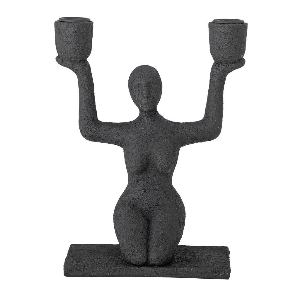 Bloomingville Kerzenhalter Lucie Schwarz Polyresin Dekofigur Frauenfigur Yogafigur, Figurenkerzenhalter, Yoga Dekoration, Frauenfigur, Skulptur Deko