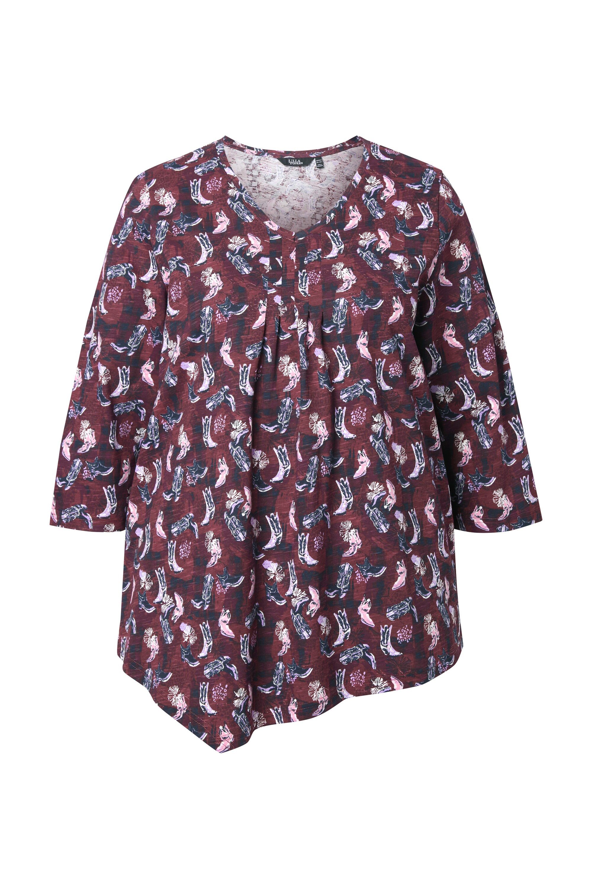 Ulla Popken T-Shirt Shirt Blüten Zierfalten A-Linie V-Ausschnitt günstig online kaufen