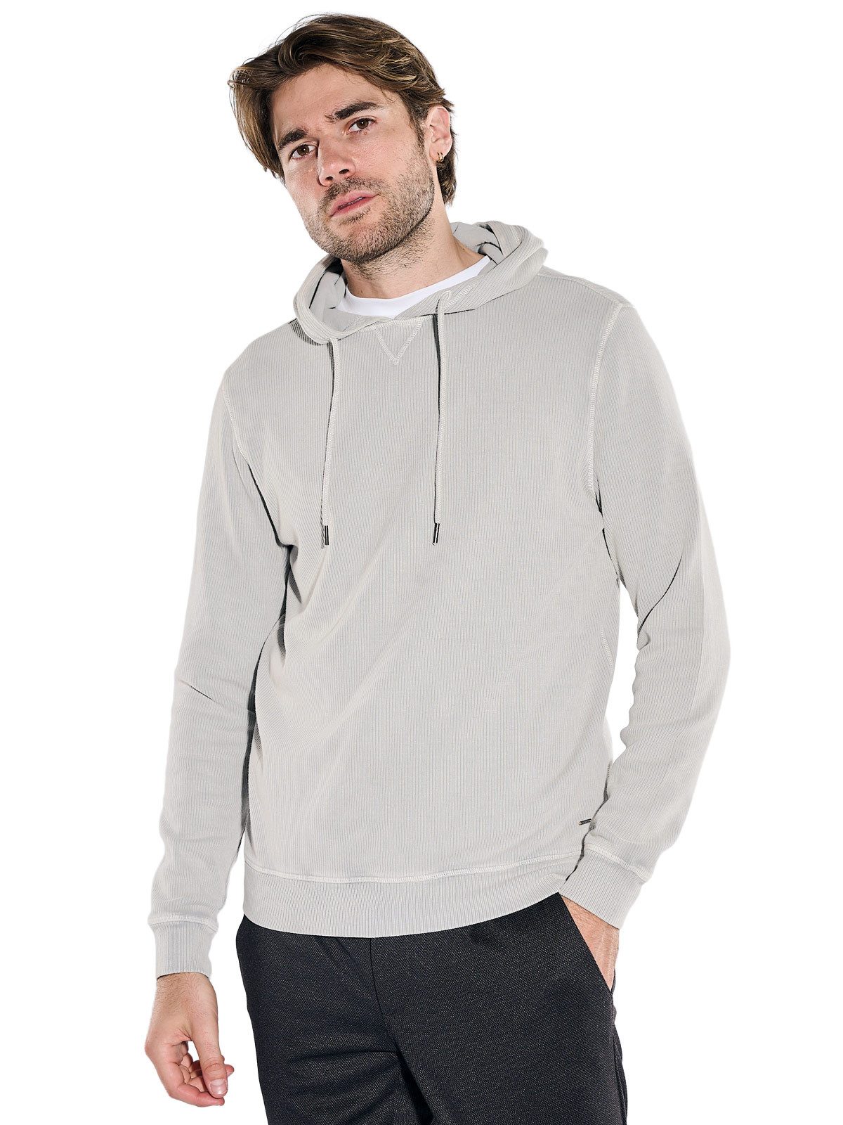 emilio adani Kapuzensweatshirt Herren Sweatshirt mit Kapuze, Silbergrau