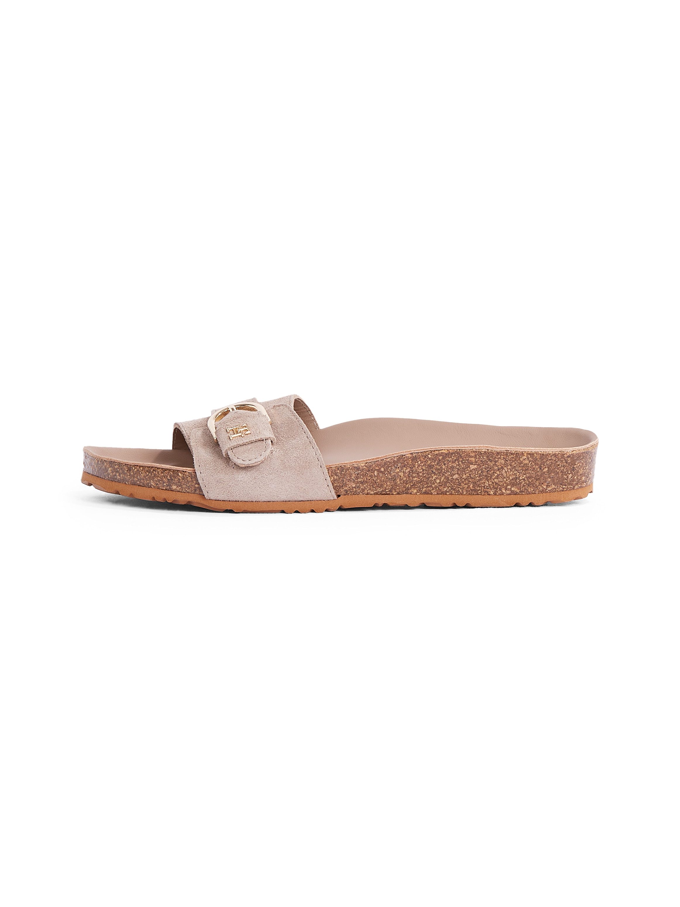 Tommy Hilfiger SOFT SUEDE ADJUSTABLE MULE Pantolette, Keilabsatz, Sommermode, Schlupfschuh, Flats mit TH-Logo