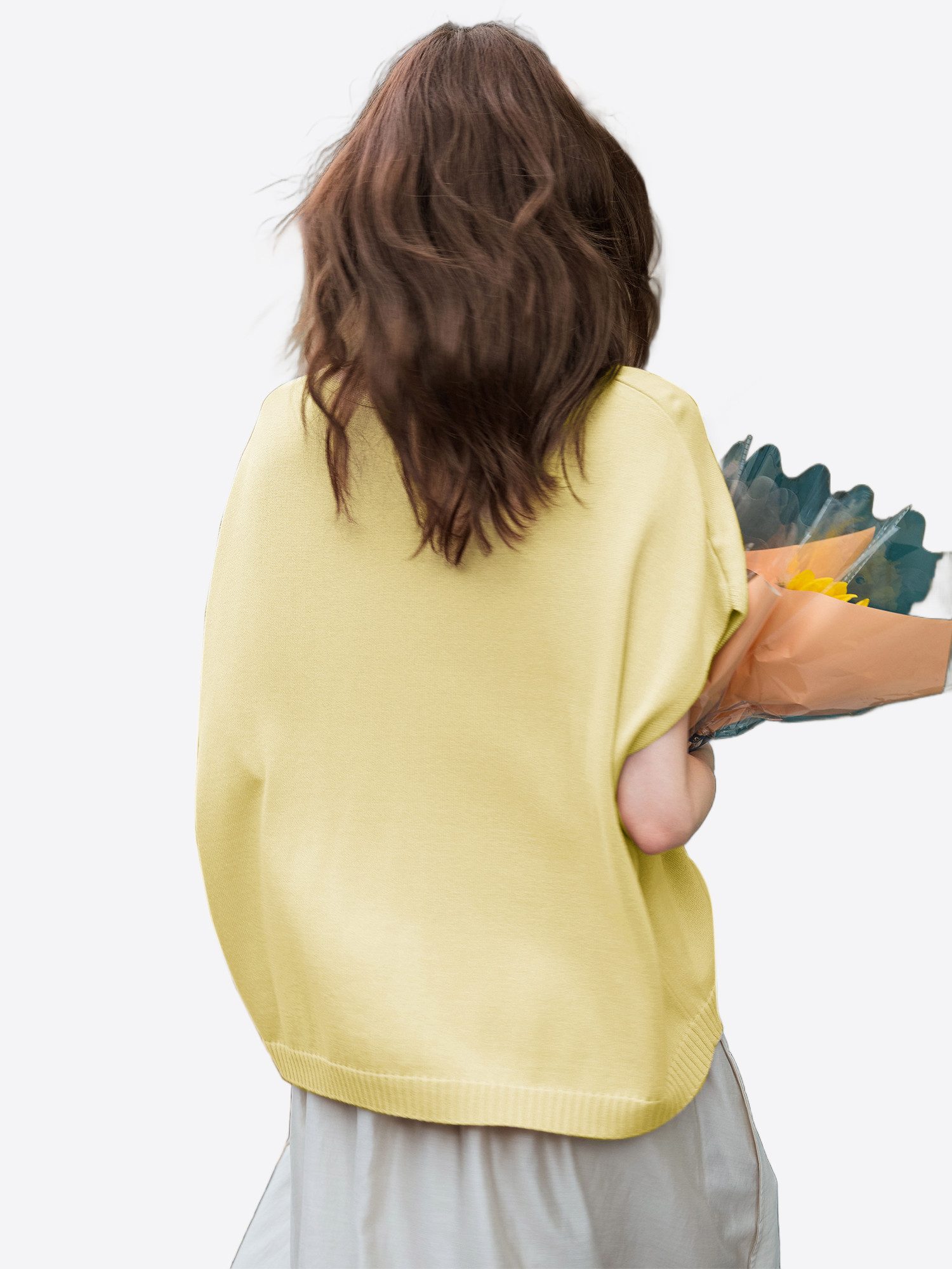 Imily Bela Cardigan Damen Kurzarm mit V-Ausschnitt Knopfleiste Loose Stricken (Packung, 1-tlg., 1per-Pack) Fledermausärmel gehäkelt in Unifarbe