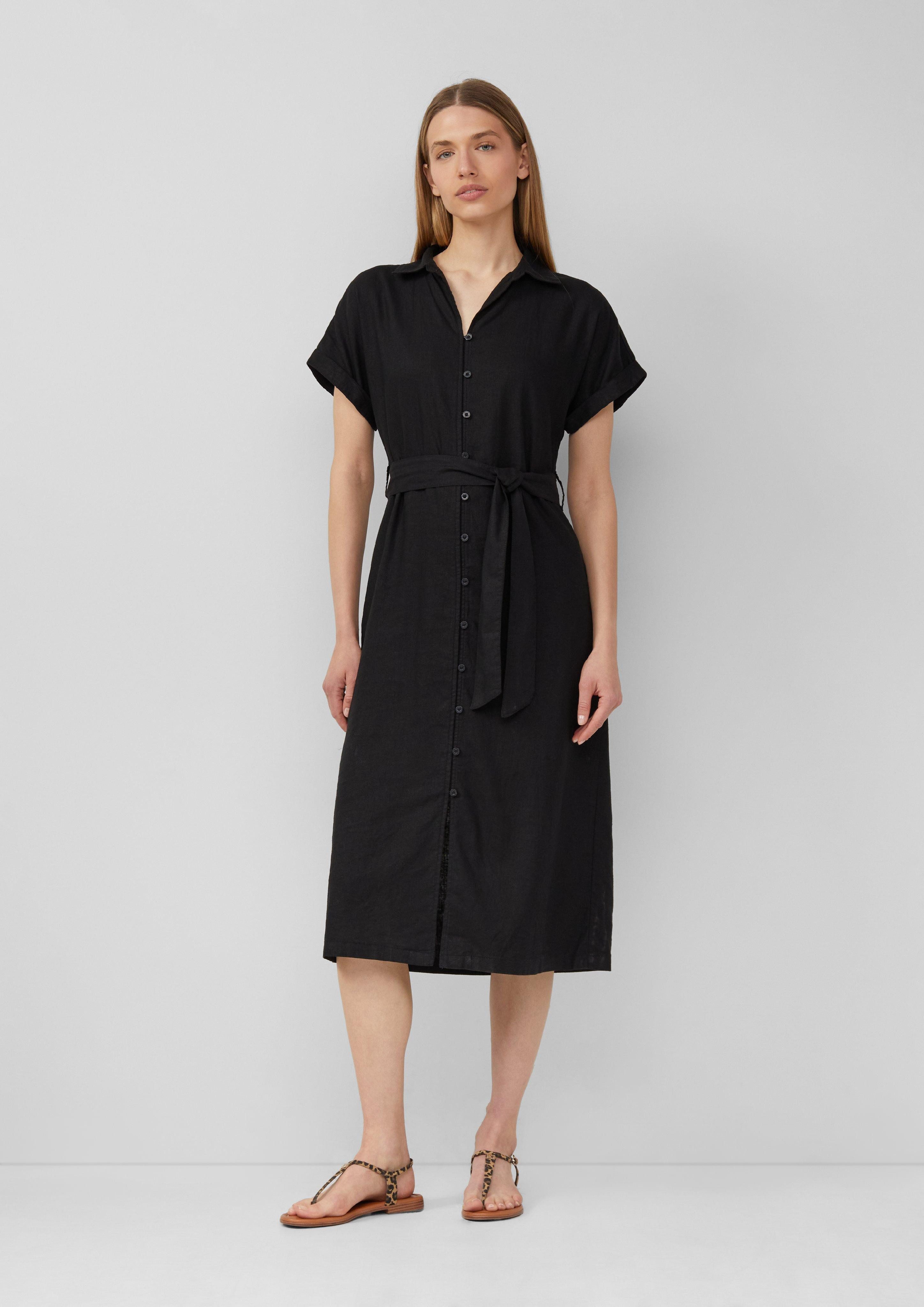 Maxikleid Midikleid aus Leinenmix mit Eingrifftaschen