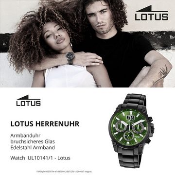 Lotus Chronograph LOTUS Herren Uhr Sport 10141/1 Edelstahl, Herren Armbanduhr rund, groß (ca. 45mm), Edelstahlarmband schwarz