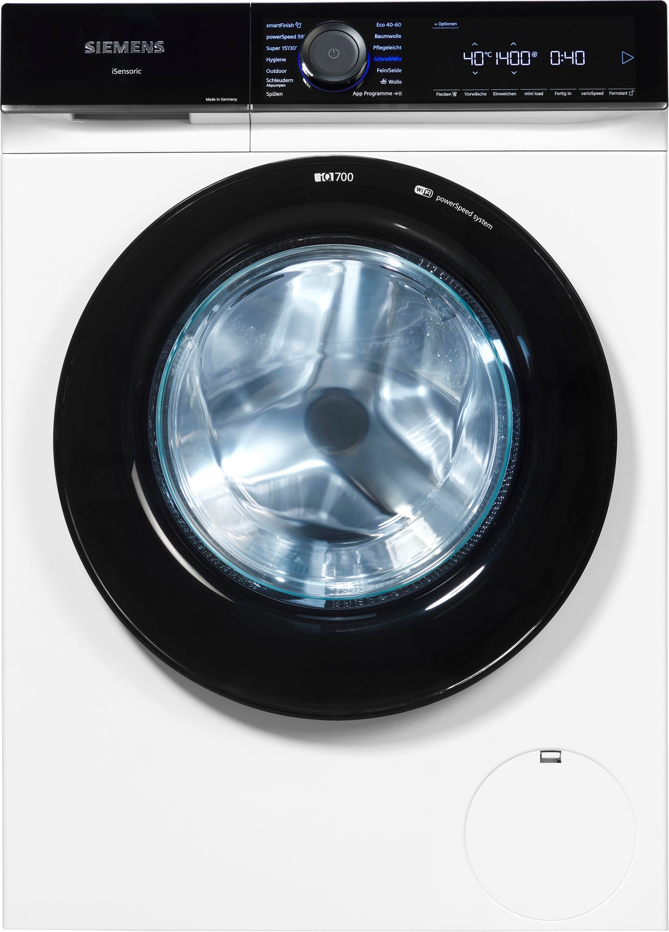 U/min, Waschmaschine sämtliche smartFinish SIEMENS iQ700 1400 9 Dampf kg, – WG44B20Z0, Knitterfalten dank glättet