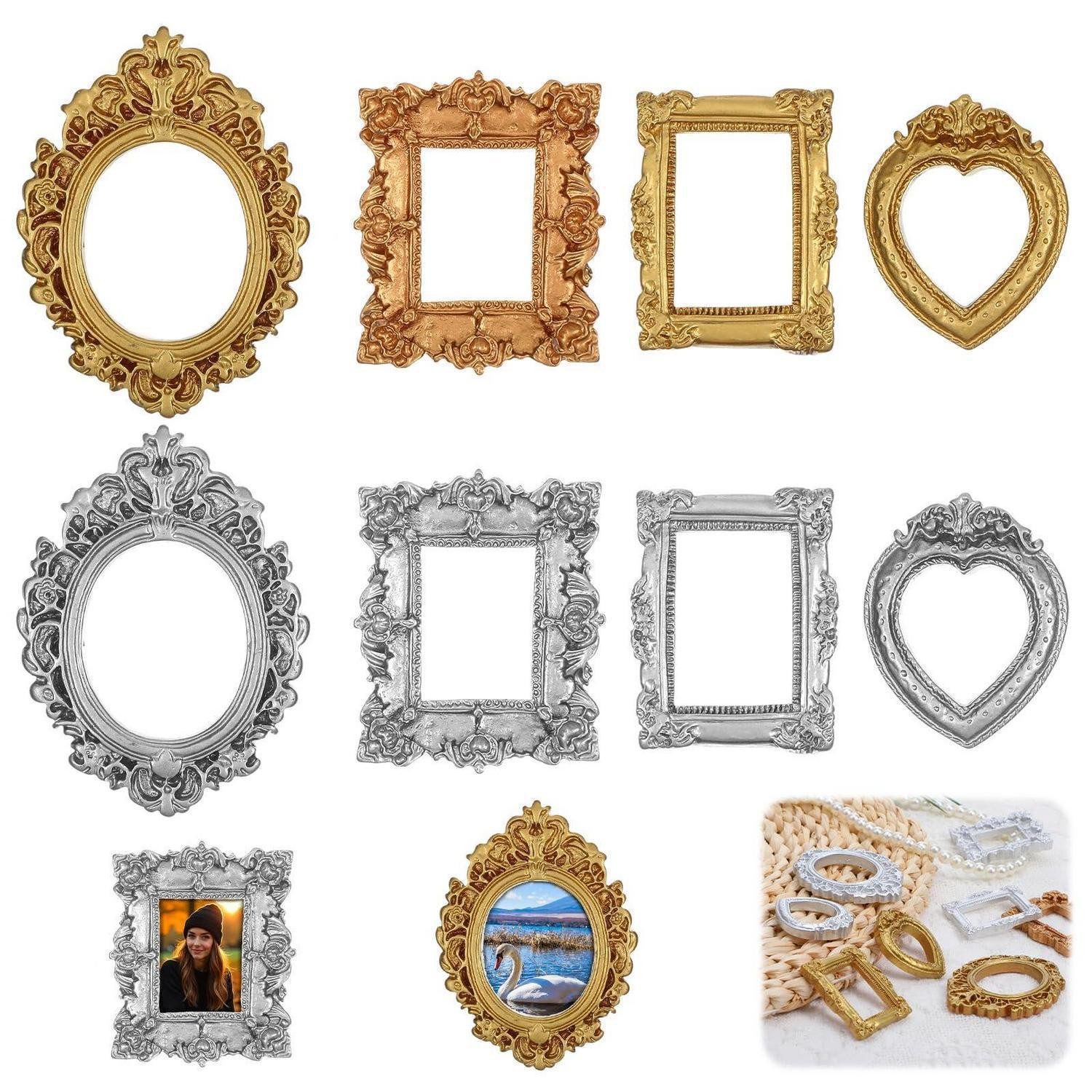 LuxusKollektion Bilderrahmen zum Basteln Mini Bilderrahmen Barock Gold Silber 8 Stk, (8 St)