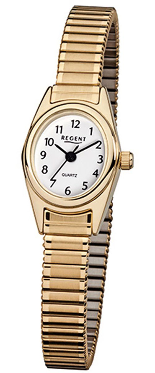 Regent Quarzuhr klein oval, (ca. 19x21mm), ionenplattiert Regent F-263, Analog gold Edelstahl, Damen Damen-Armbanduhr Armbanduhr
