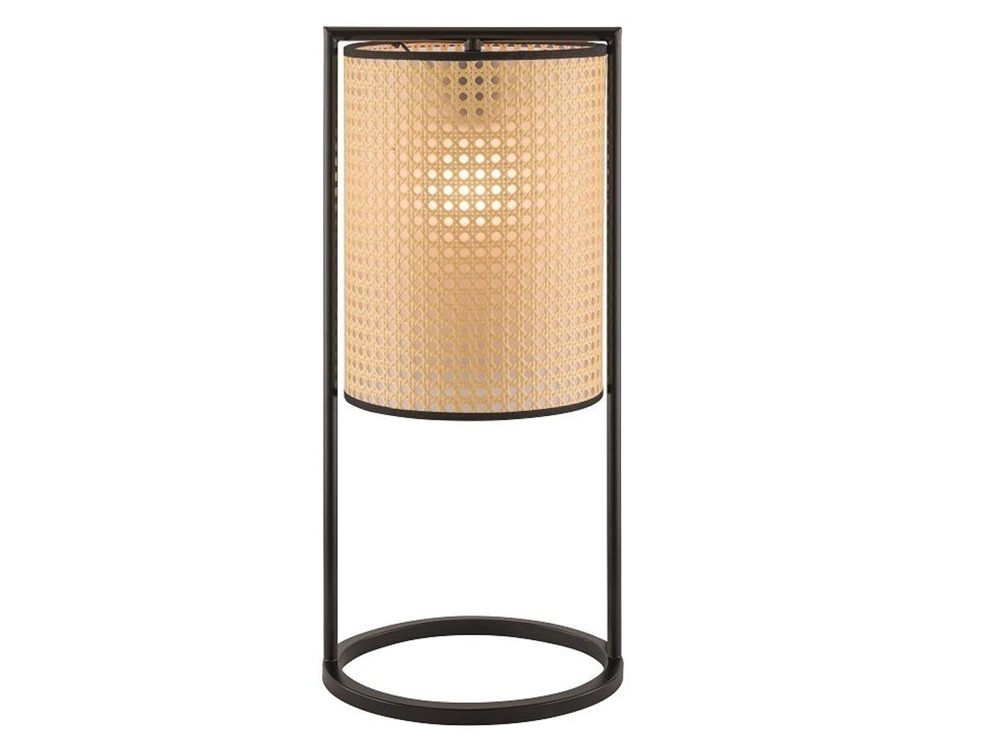 Rattan-Optik Tischleuchte, LED Lampen-Schirm 56cm meineWunschleuchte LED wechselbar, Hockerleuchte Warmweiß, mit Schwarz Beige große