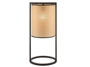 meineWunschleuchte LED Tischleuchte, LED wechselbar, Warmweiß, Hockerleuchte Schwarz mit Lampen-Schirm Beige Rattan-Optik, 56cm groß