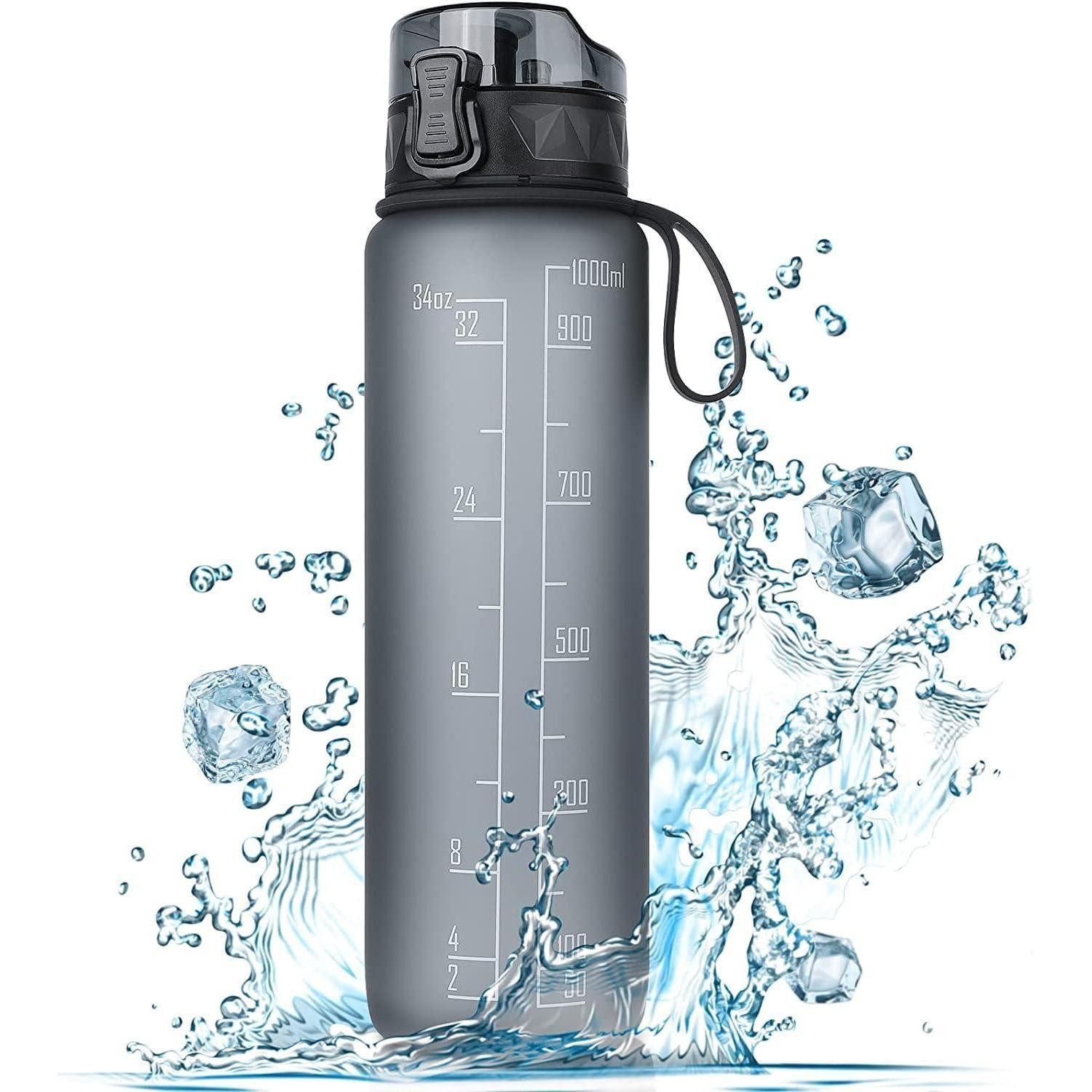 LuxusKollektion Trinkflasche Trinkflasche mit rutschfestem Gummi-Grip 1L BPA-frei Grau