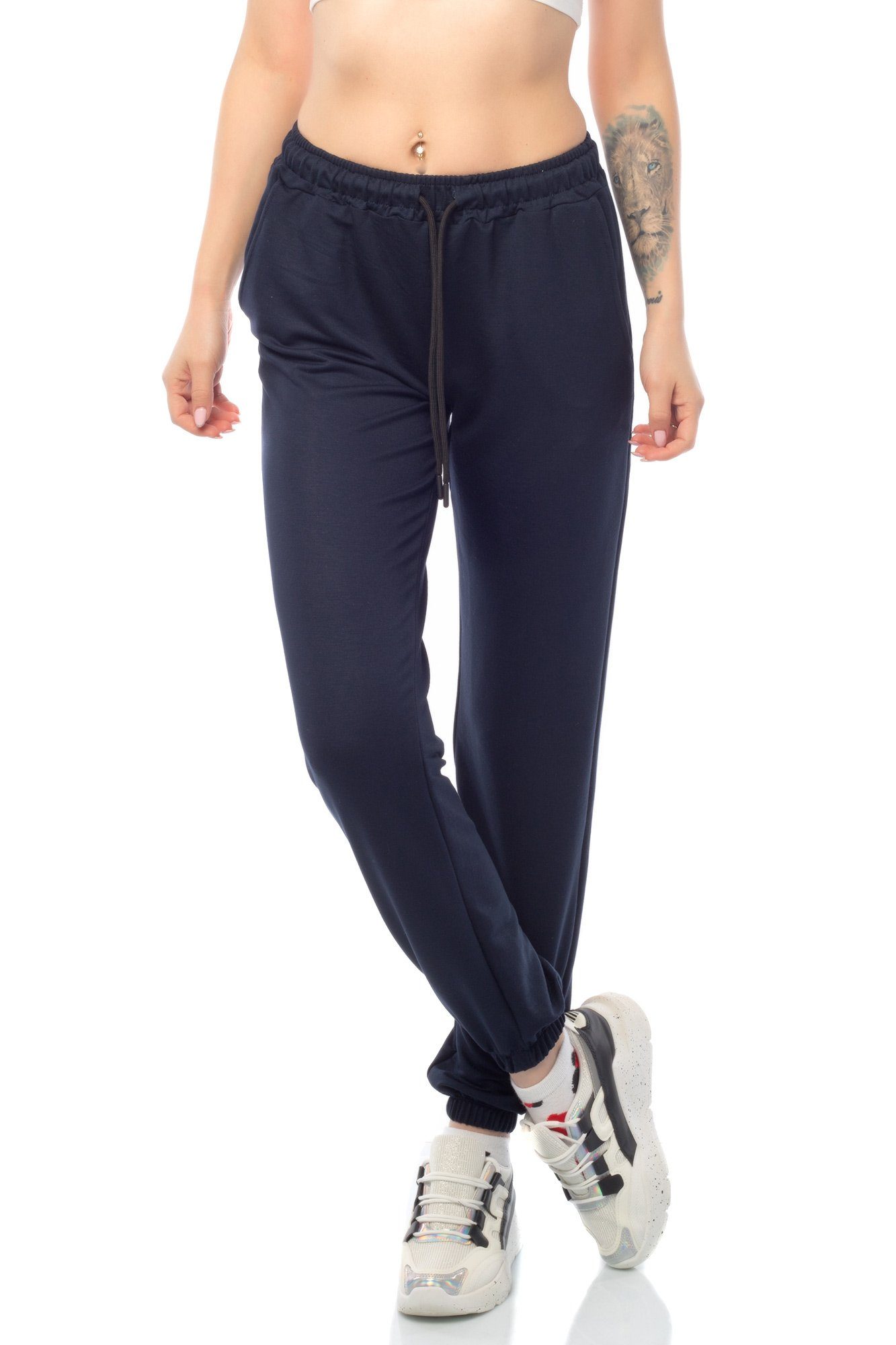 dunkelblau lässig Loungehose Sweathose Damen Sporthose Jogginghose Bongual Basic