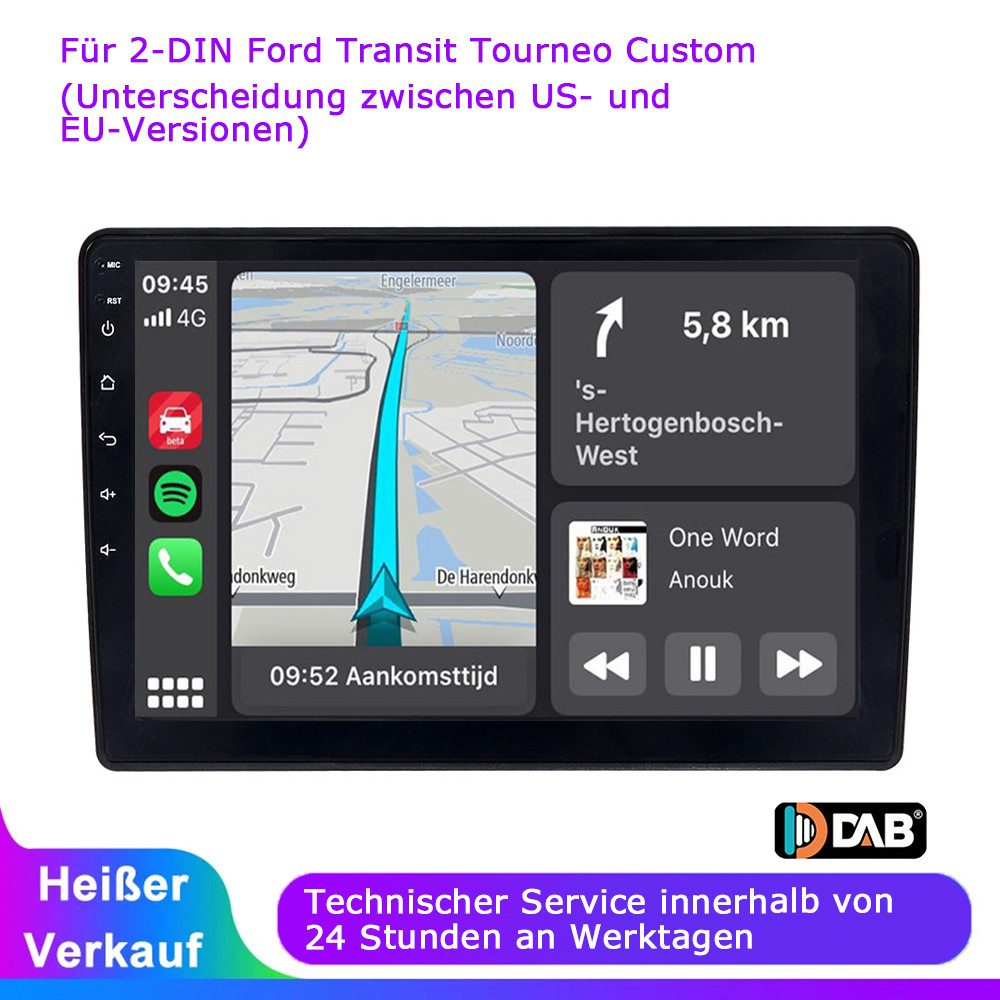 A-Sure 10 Zoll Carplay Navi Für 2 DIN Ford Transit Tourneo Custom 2018-2022 Autoradio (Digitalradio (DAB), FM, AM, 1280*800 IPS Screen/8-Core CPU, RDS, DSP, GPS, SWC, WIFI, UI Theme, Siri, Mirrorlink, Google play, Netflix, Youtube, Calendar, TikTok)