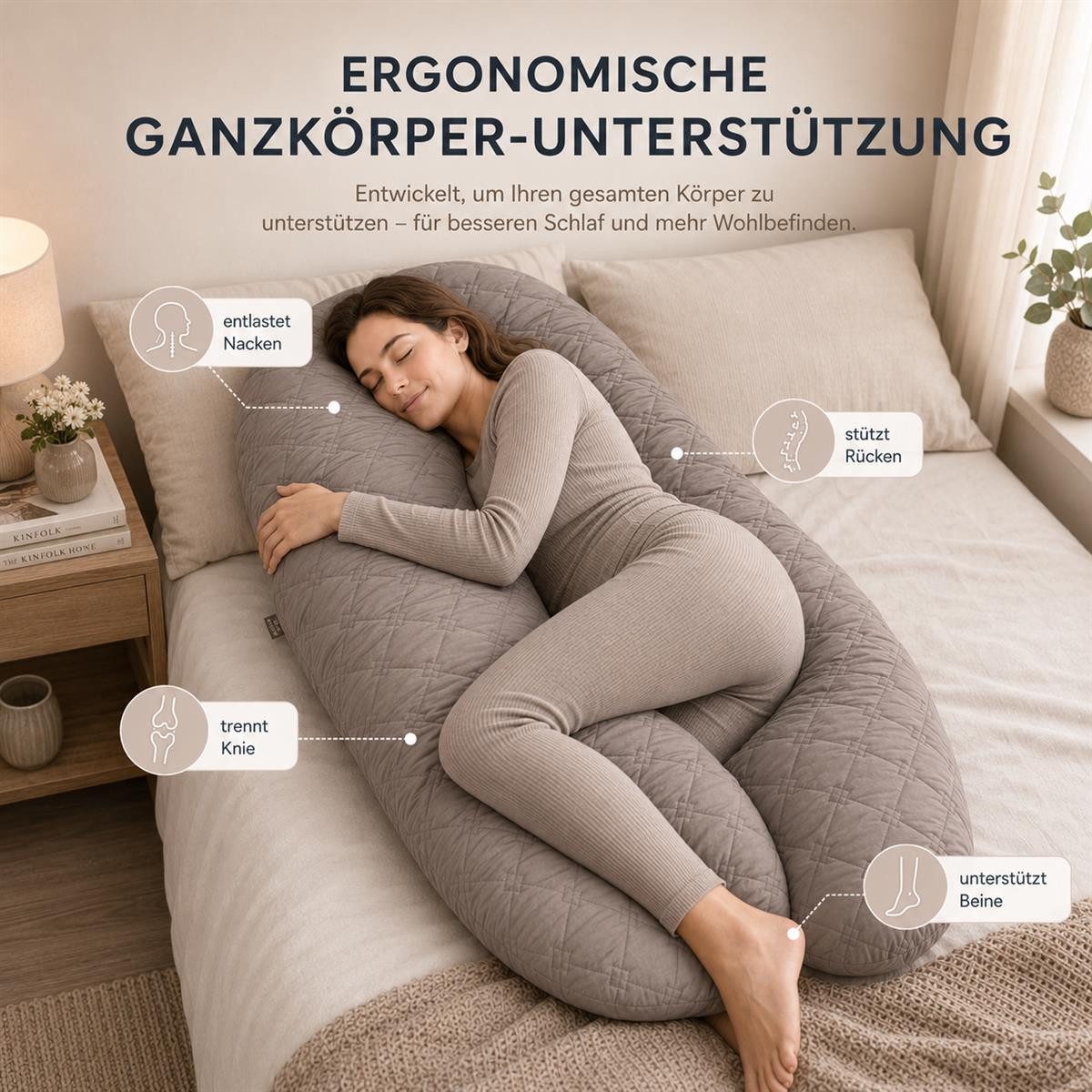 SEI Design Seitenschläferkissen Schwangerschaftskissen U-Form Seitenschläferkissen Komfortkissen XXL, Seitenschläferkissen mit Bezug, 1-tlg., Schwangerschaftskissen gesteppt, 2x Reißverschluss