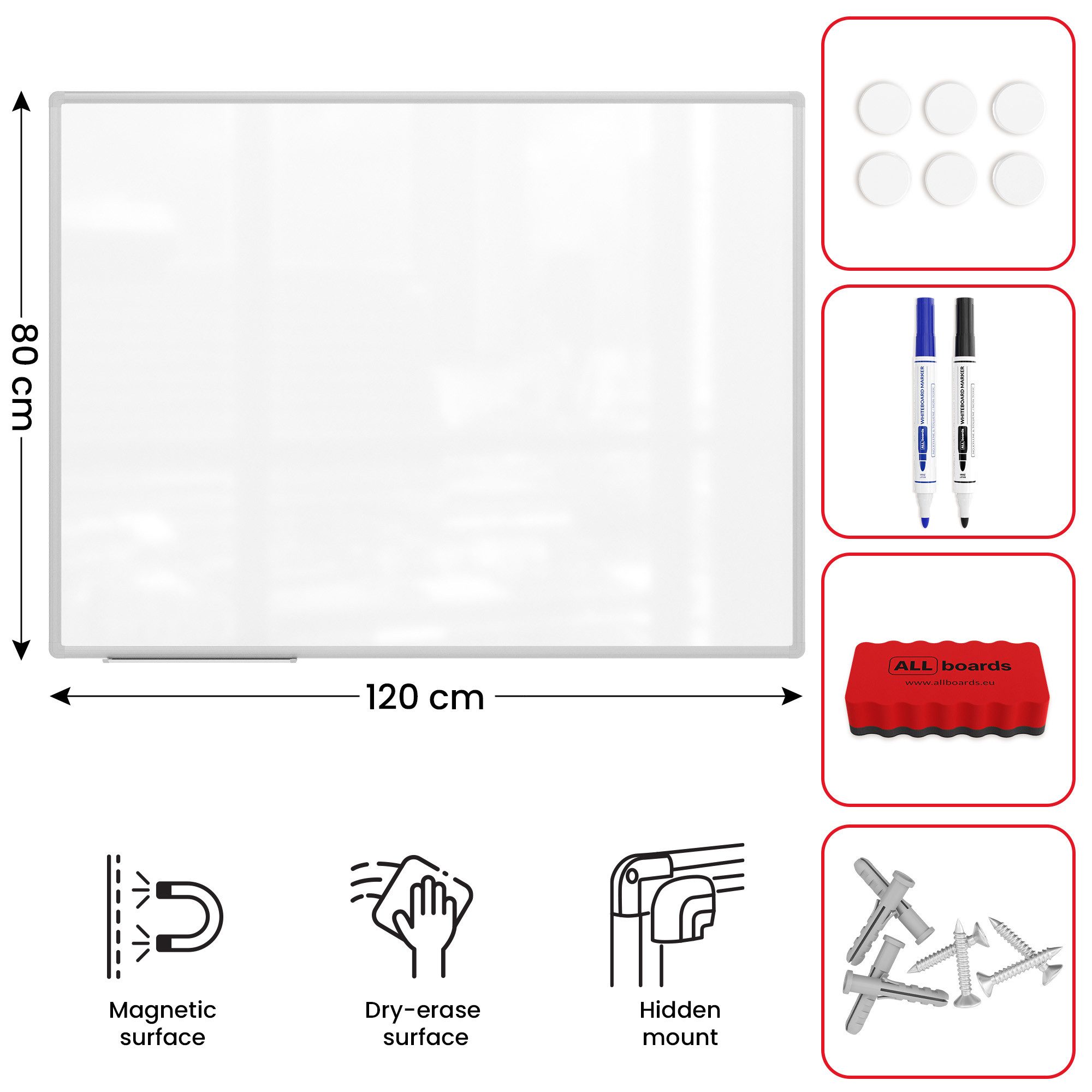ALLboards Magnettafel ALLboards Whiteboard Magnettafel 120x80cm Memoboard Weiß Schreibtafel
