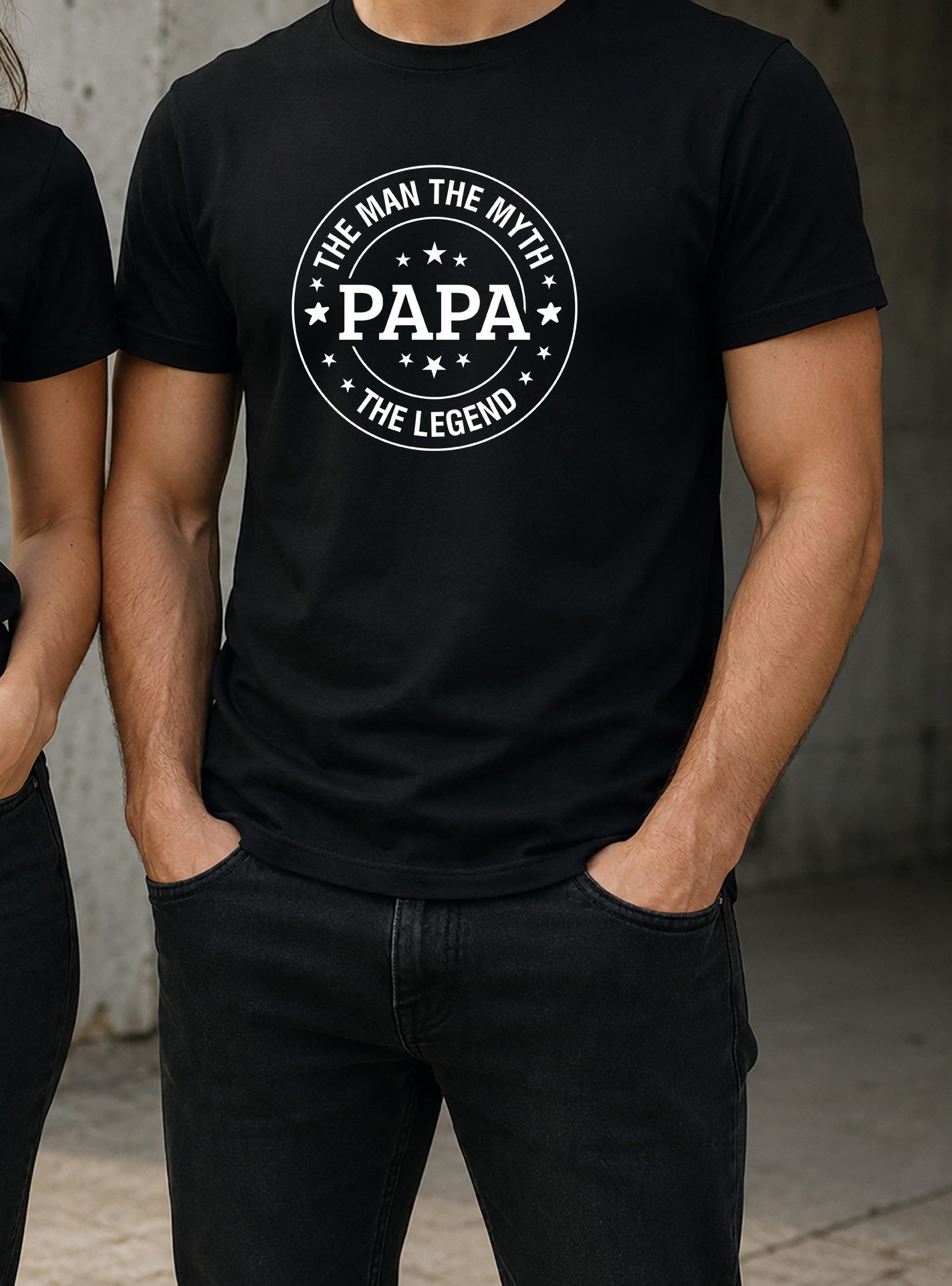 MyDesign24 T-Shirt Papa the man the Myth the Legend - Sprüche Shirt Vatertag T-Shirt schwarz kurzarm Regular Fit i824