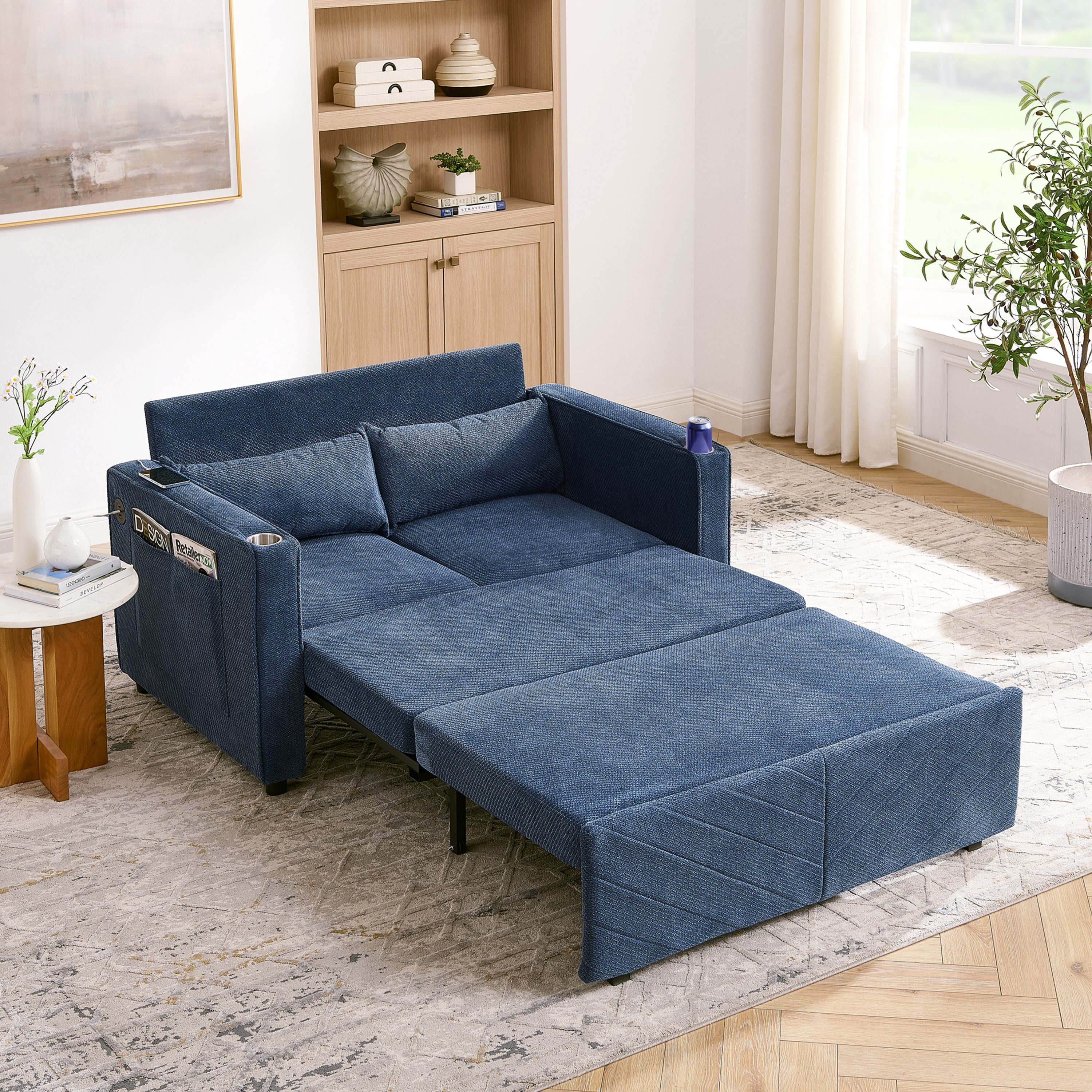 Odikalo 2-Sitzer Schlafsofa Schlafcouch mit USB & Schlaffunktion, 3-in-1-Schlafsofa für 2 Personen, minimalistisch, prachtvoll und elegant, leicht, luxuriös, verschiebbares Design, perfekt für ein Nickerchen