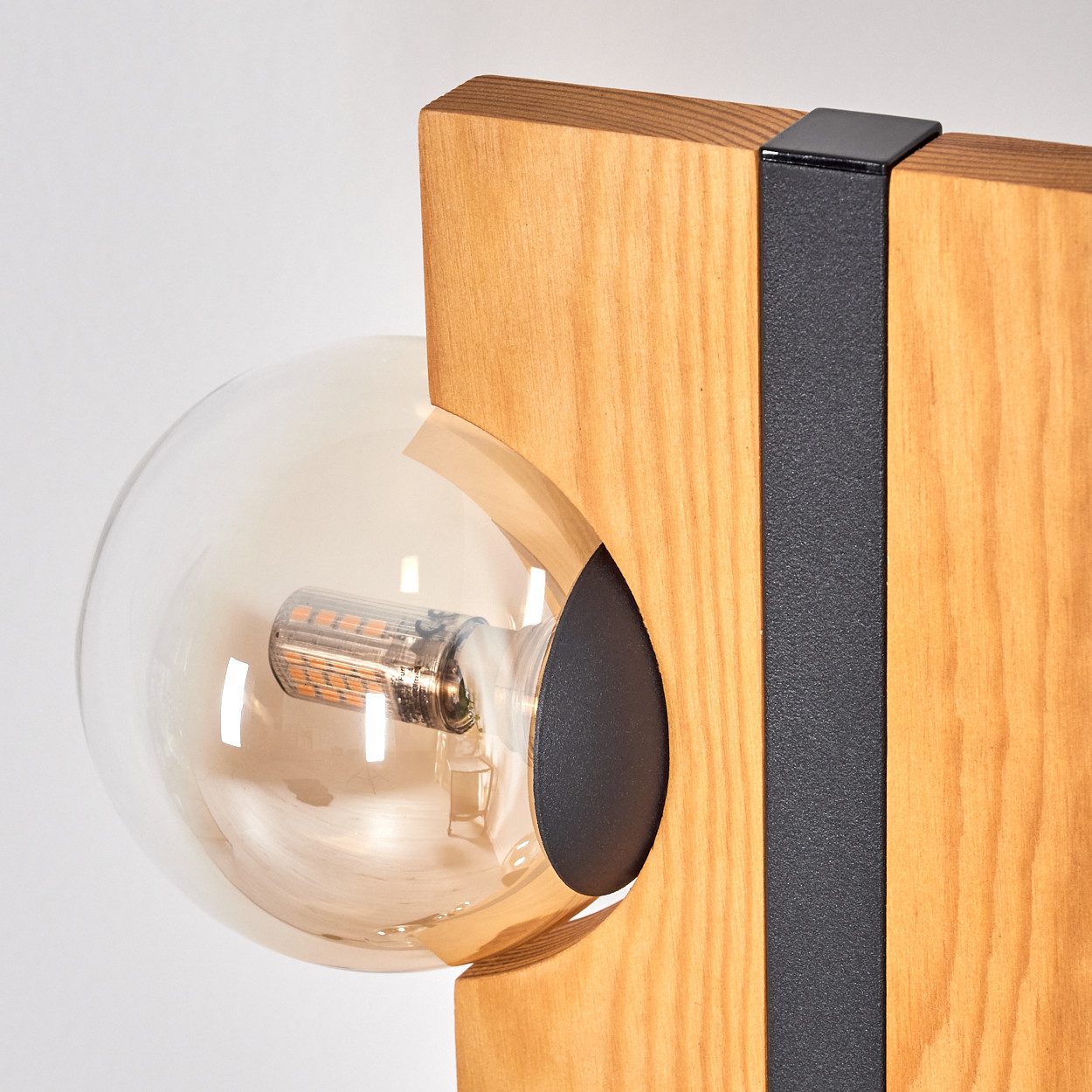 hofstein Stehlampe Stehlampe aus Holz/Metall/Glas in Natur/Schwarz/Bernsteinfarben/Klar, ohne Leuchtmittel, moderne Stehleuchte im Retro/Vintage-Design, Höhe 120 cm, 6 x G9
