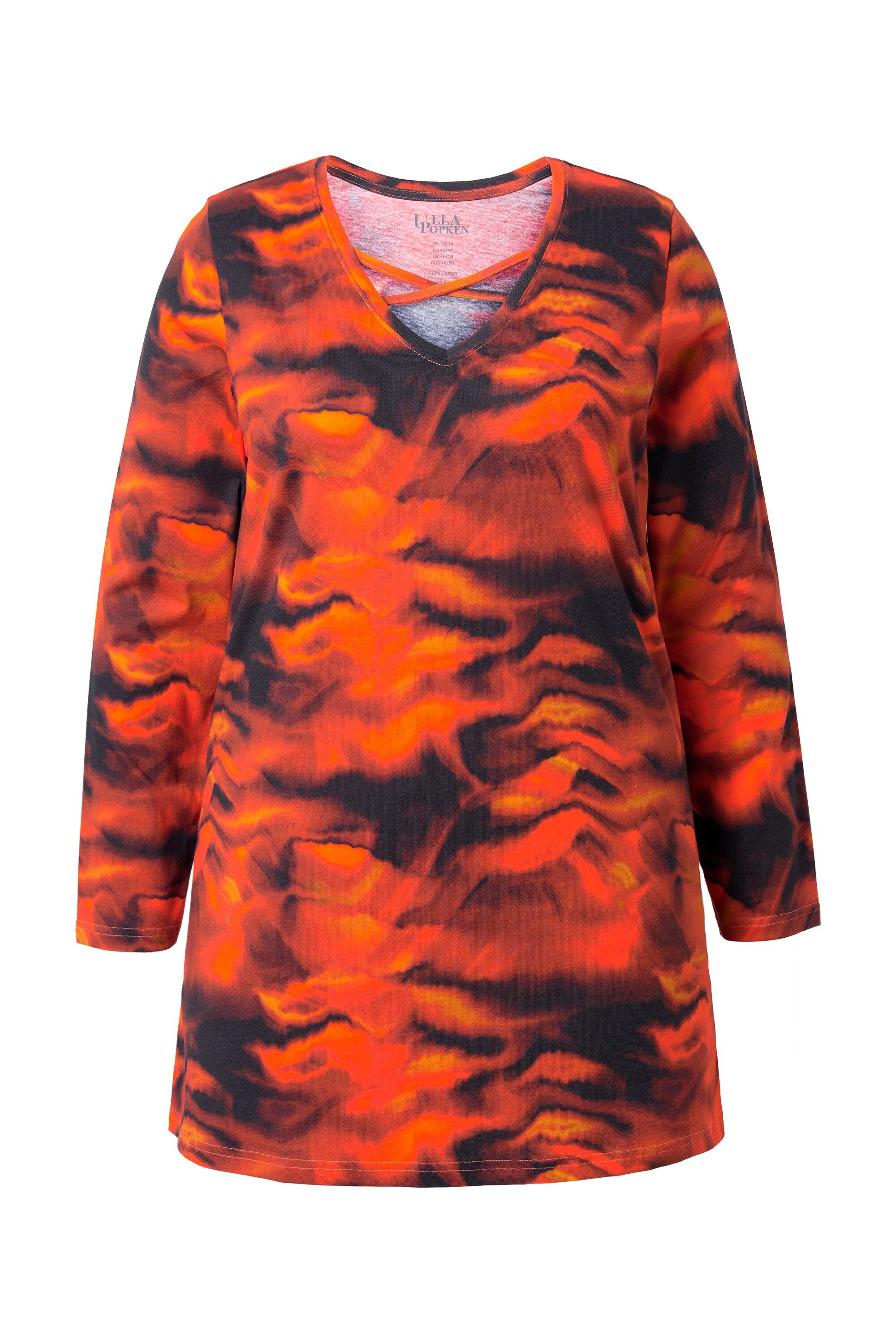 Ulla Popken Longshirt Longshirt A-Linie V-Ausschnitt Zierbänder Langarm günstig online kaufen