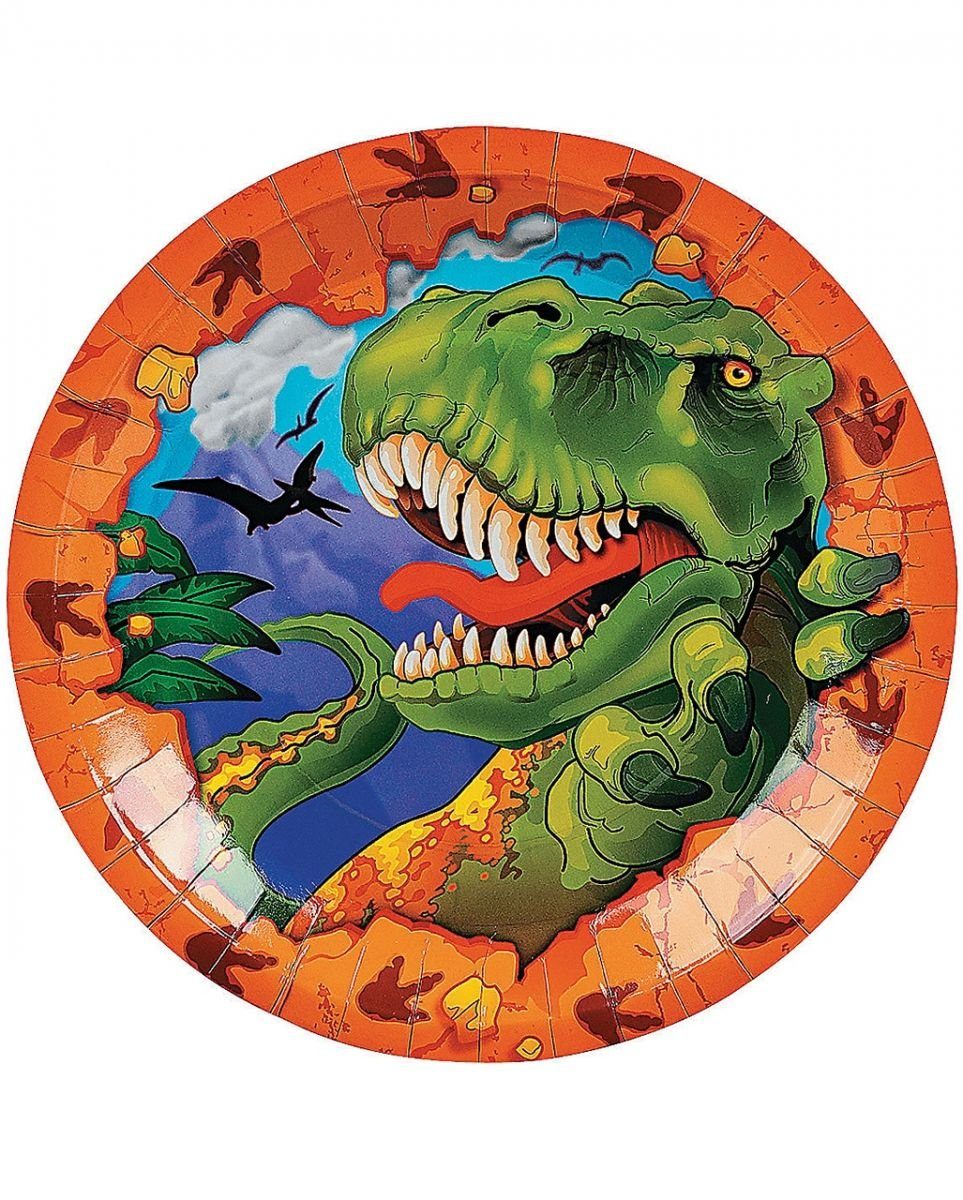 Horror-Shop Dekofigur T-Rex Dinosaurier Partyteller 8 St. - Einwegteller