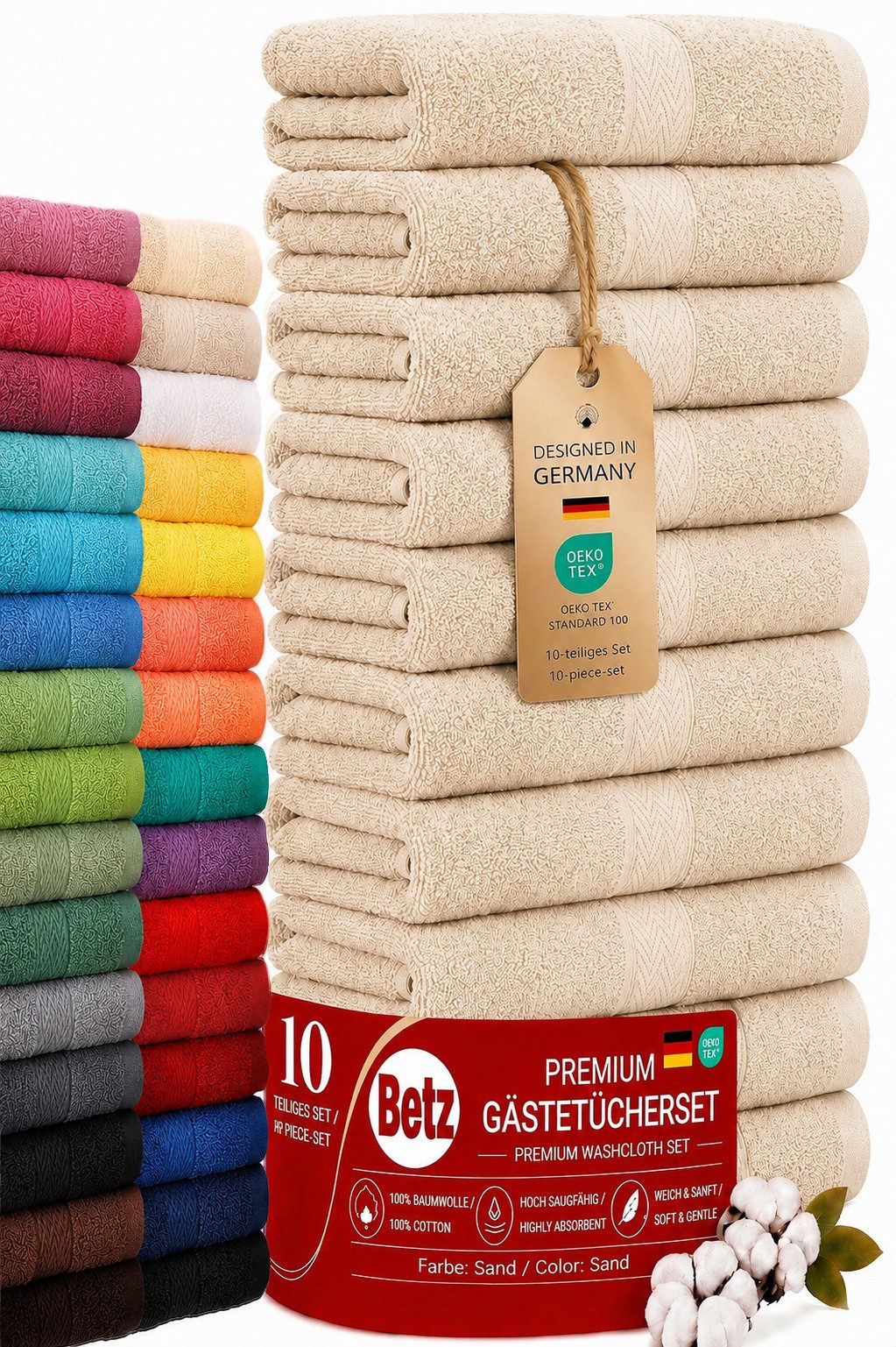Betz Gästehandtücher 10 tlg. Gästehandtücher-Set PREMIUM 100 % Baumwolle 30x50cm, 100% Baumwolle (10-St)