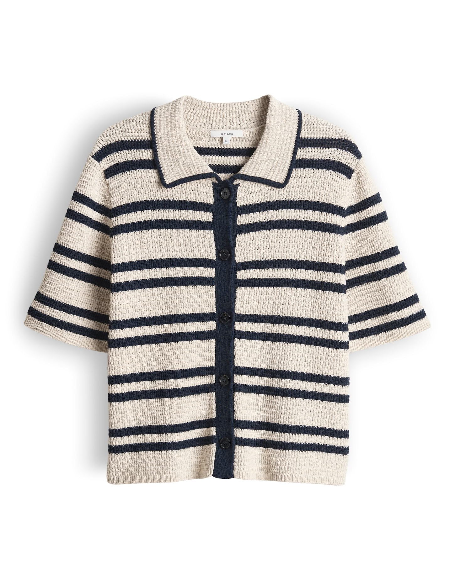 OPUS Strickjacke Dertiny aus Strick mit Crochet Optik kontrastreiche Konturen, gestreift, schwerer Stoff, Casual