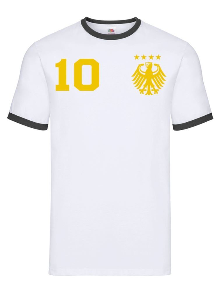 Blondie & Brownie T-Shirt Herren Deutschland Germany Sport Trikot Fußball Meister WM Europa Gold/Weiss